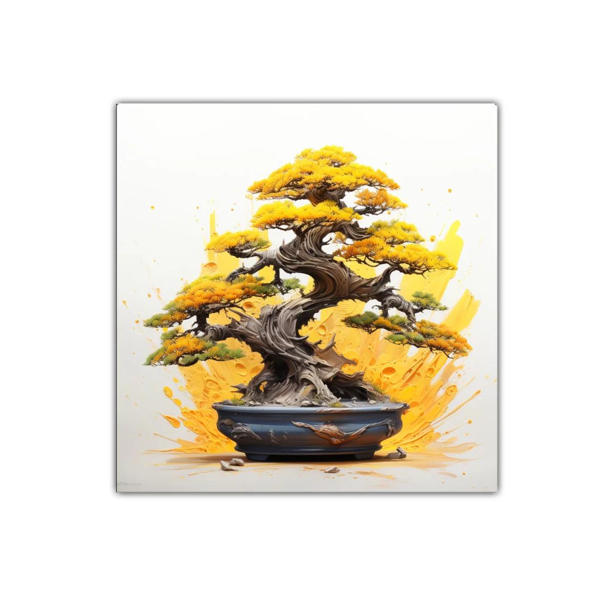 Cuadro decorativo de bonsái con tonos amarillos vibrantes — miniatura 1