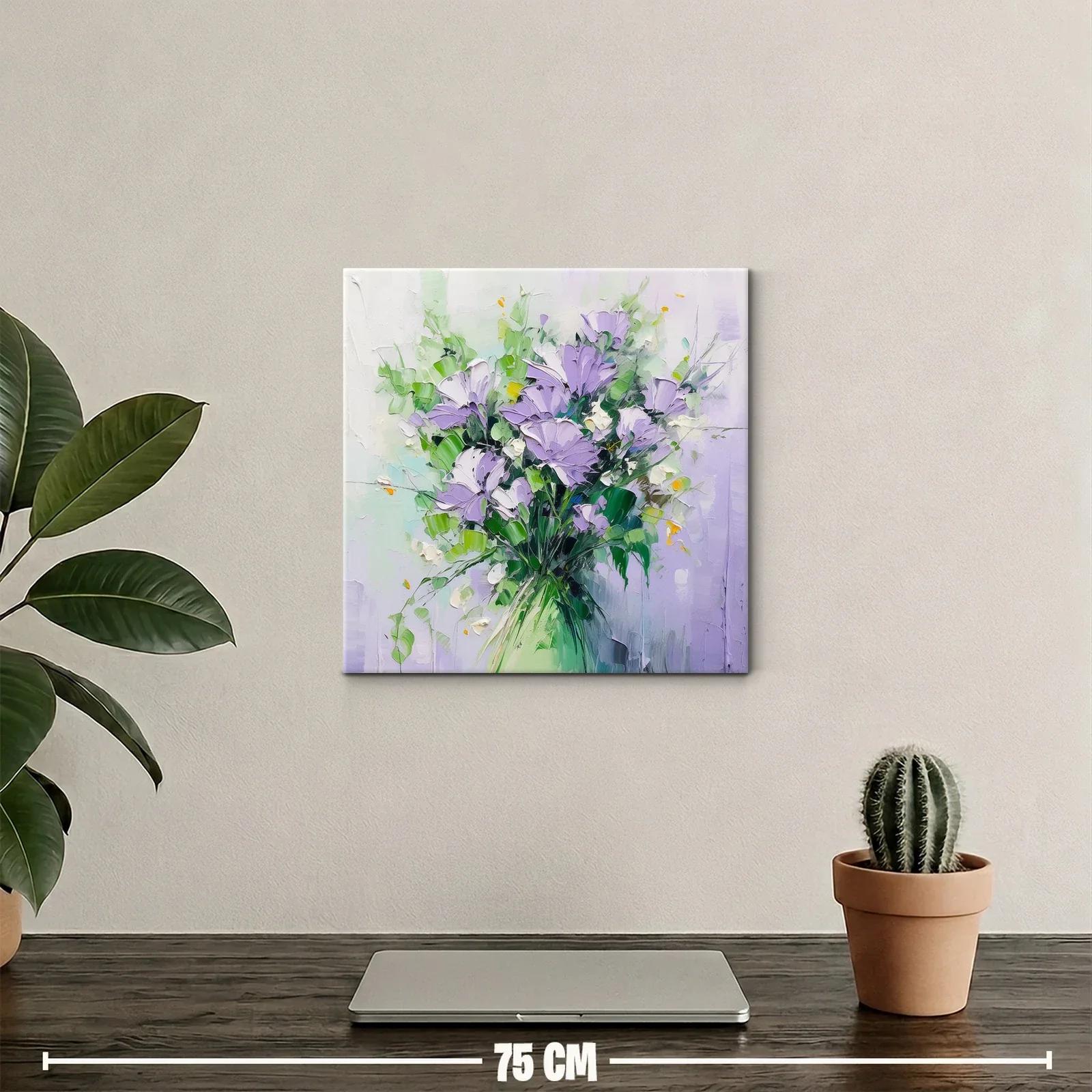 Cuadro moderno con ramo floral en tonos lilas y verdes — miniatura 2