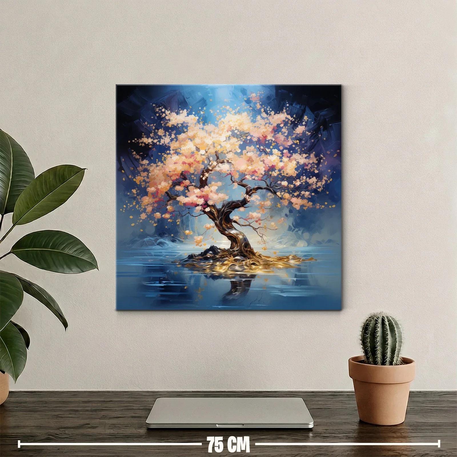 Árbol en flor iluminado en paisaje reflejado — miniatura 2
