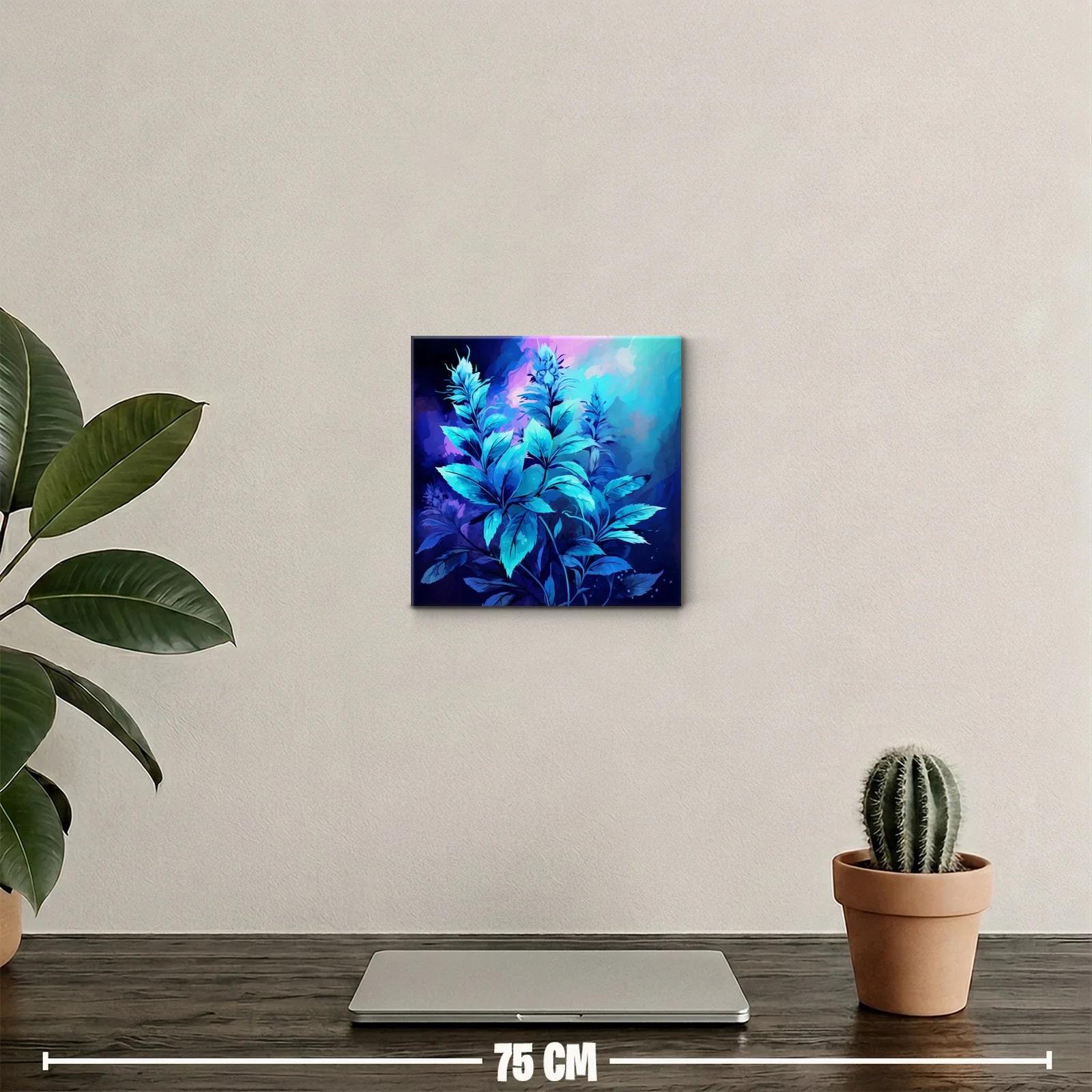 Cuadro decorativo con hojas luminosas en tonos azules intensos — miniatura 2