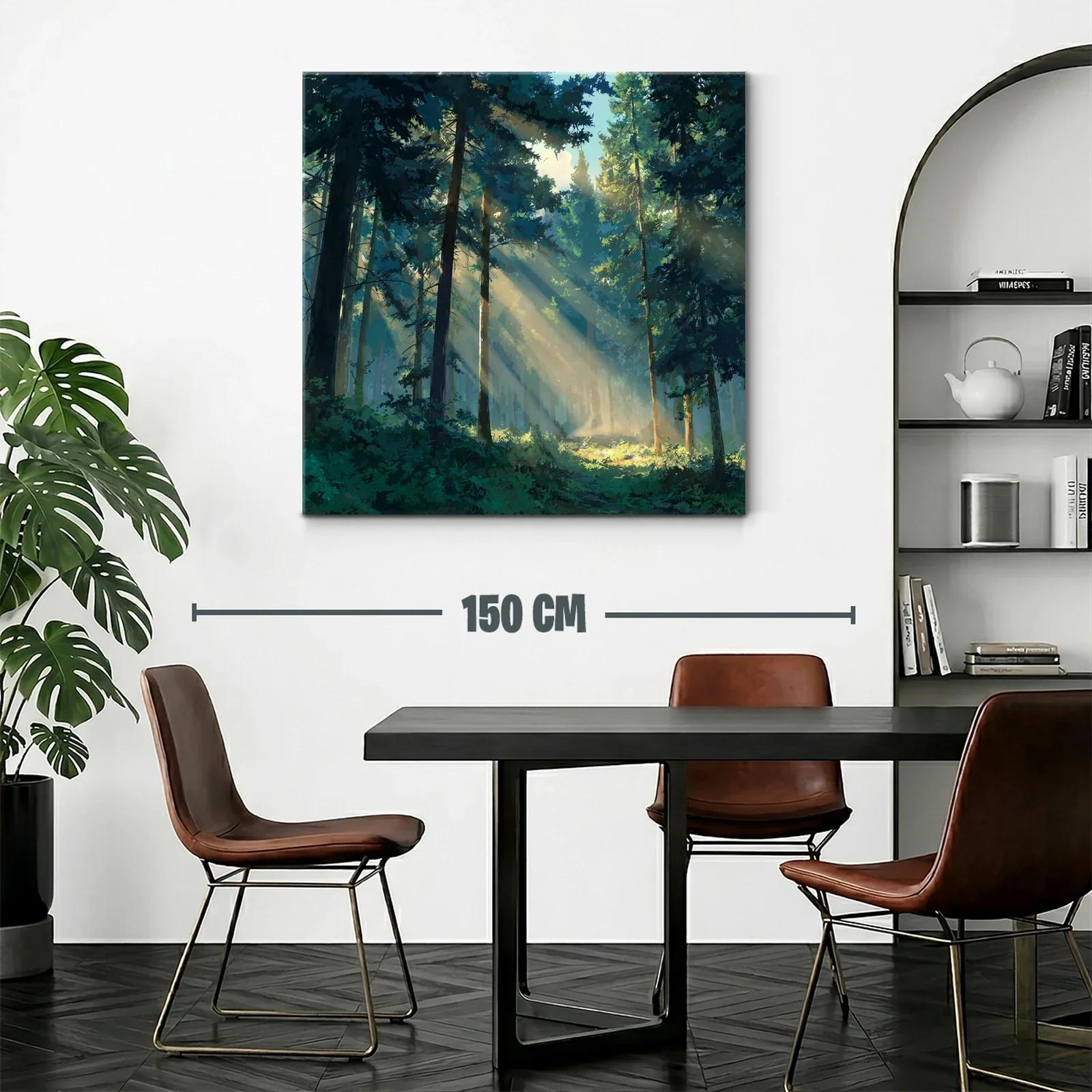 Bosque iluminado por rayos de sol entre árboles altos — miniatura 2