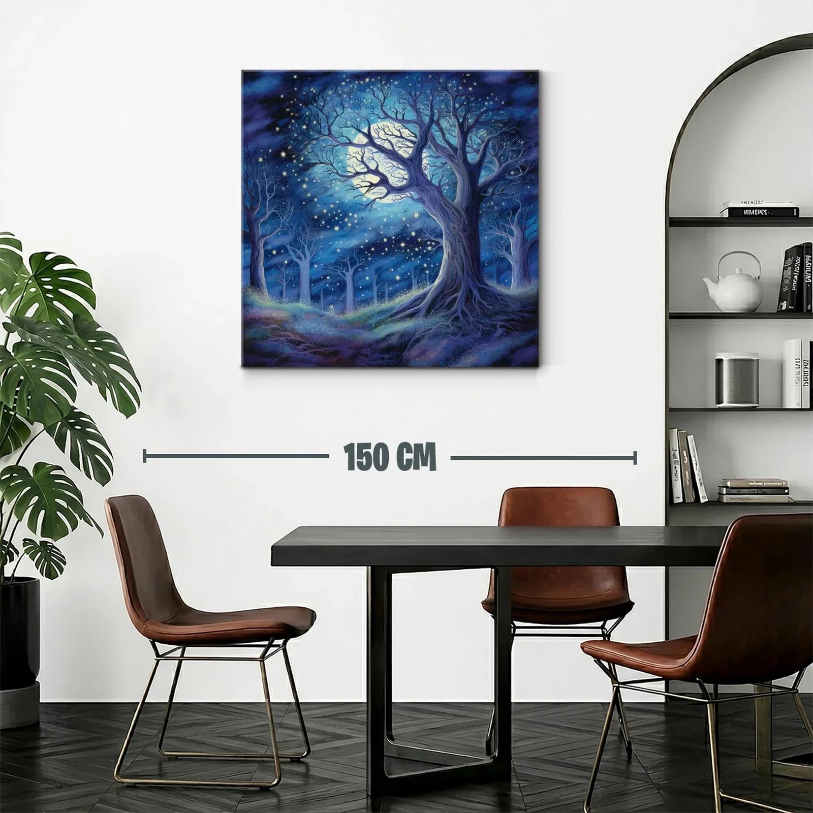 Bosque encantado bajo luna brillante y estrellas — miniatura 2