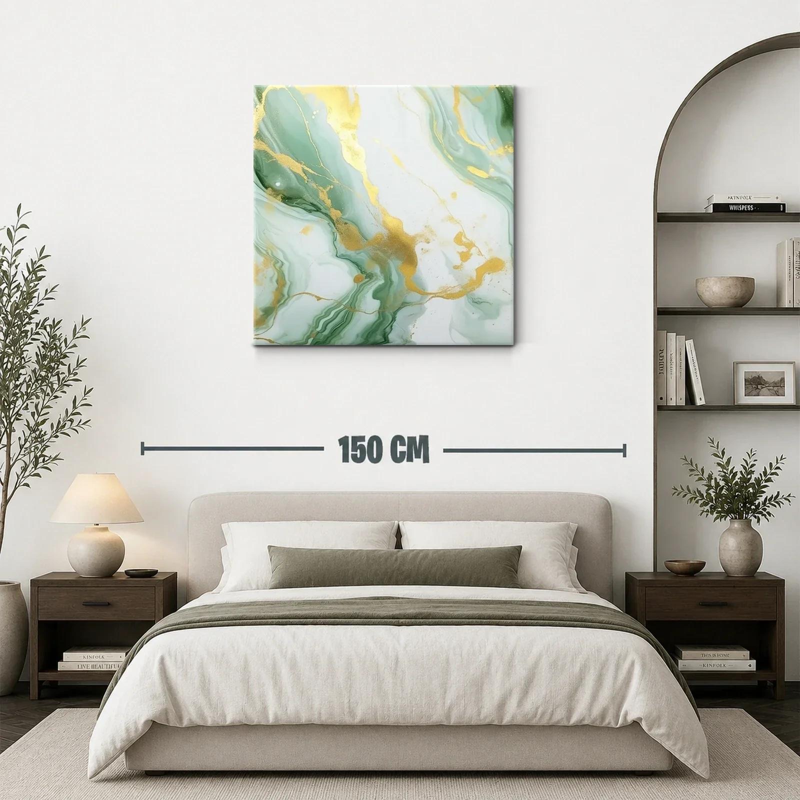 Cuadro abstracto en tonos verdes con destellos dorados elegantes — miniatura 3