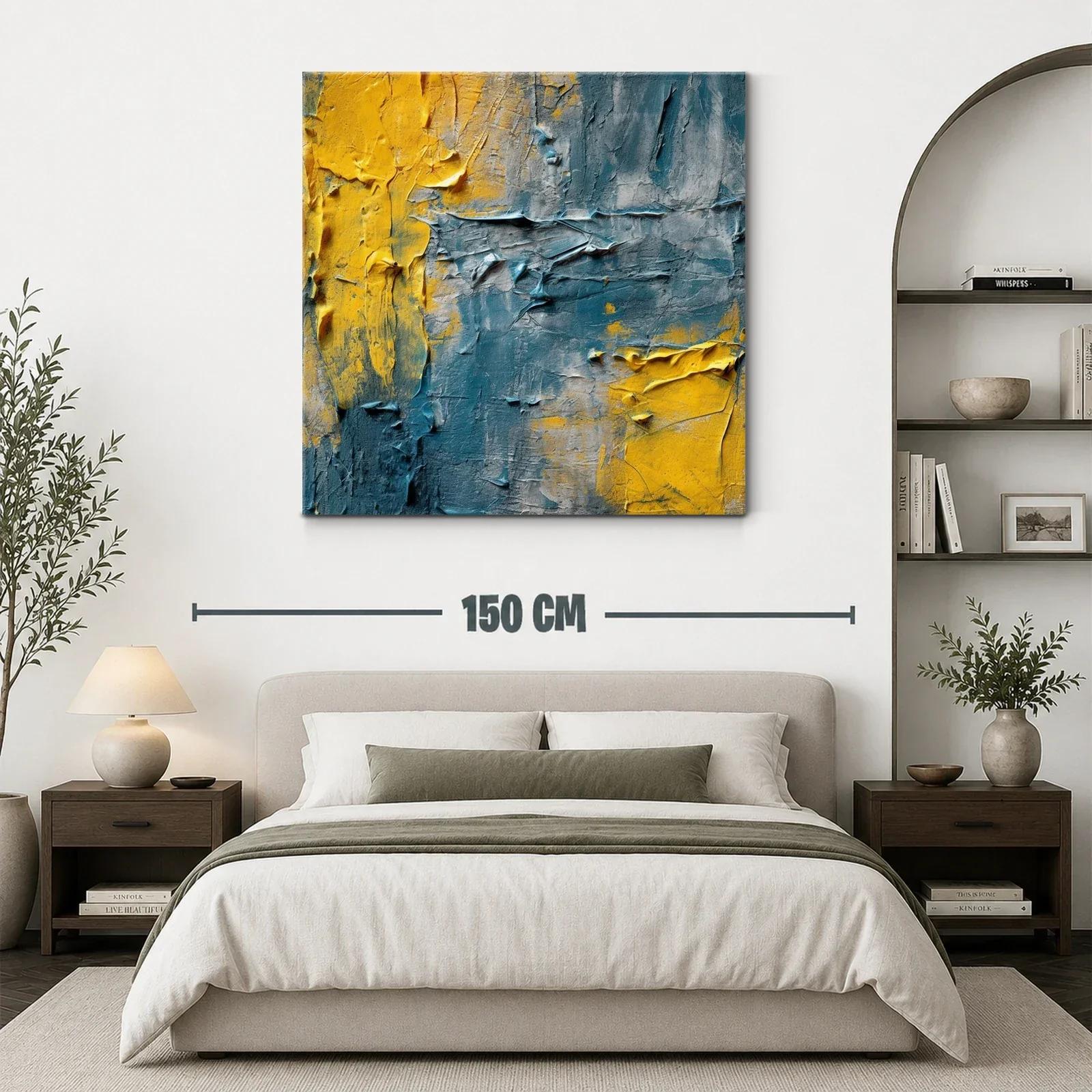 Cuadro abstracto con texturas en tonos amarillo y azul — miniatura 3