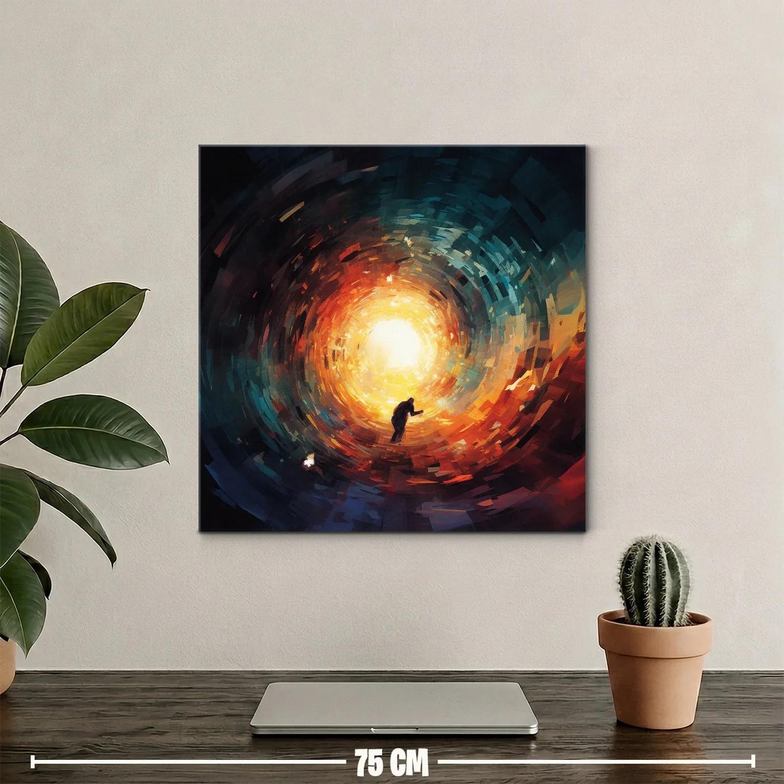 Cuadro artístico de figura caminando hacia la luz intensa — miniatura 2