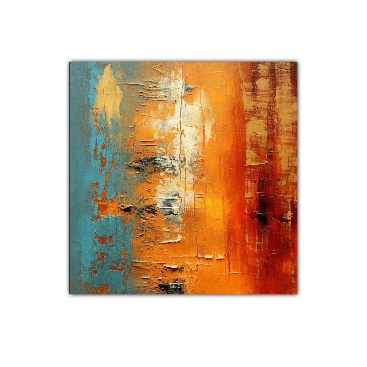 Cuadro abstracto con tonos cálidos y azul vibrante — miniatura 1