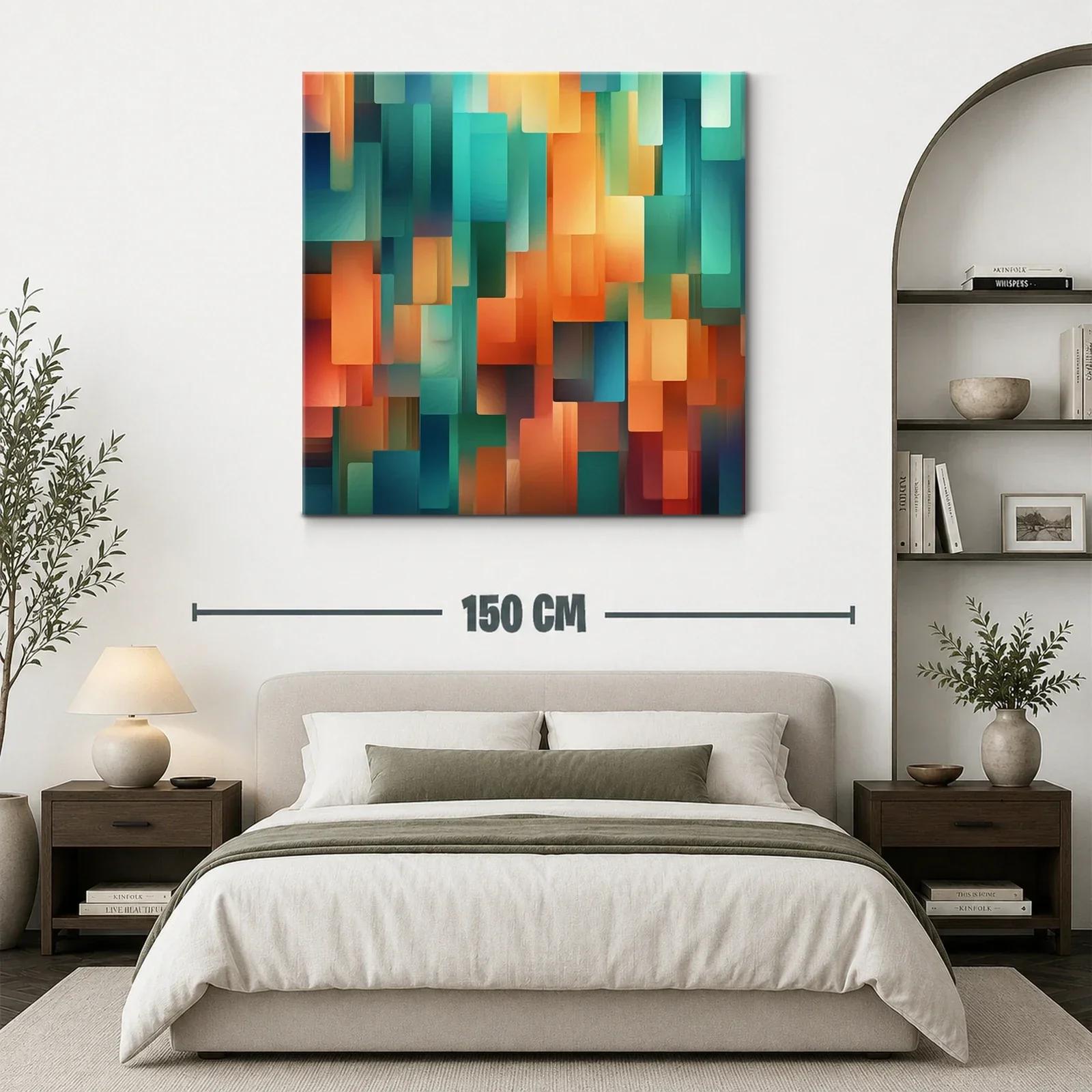 Cuadro abstracto geométrico con tonos cálidos y fríos — miniatura 3