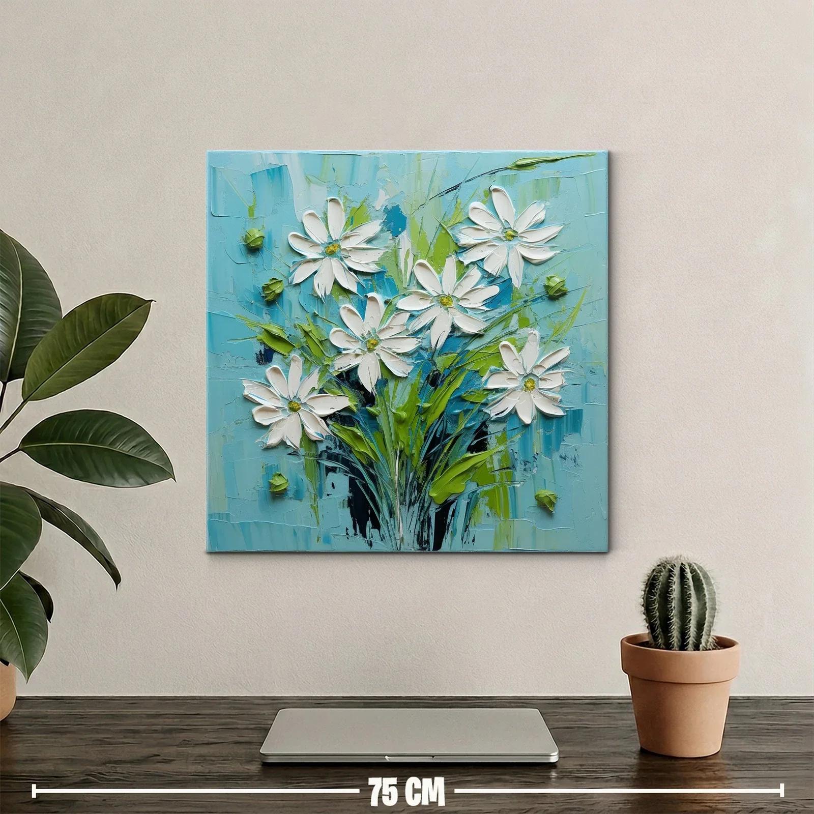 Cuadro floral con margaritas en tonos azul y verde — miniatura 2