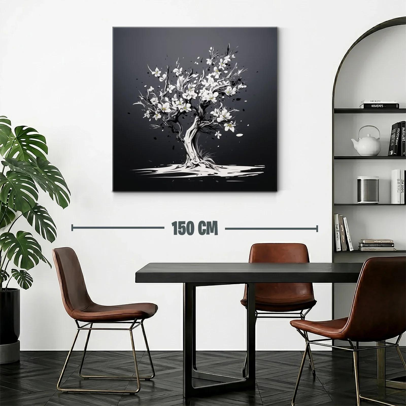 Árbol floreciente en tonos gris y blanco elegante — miniatura 2