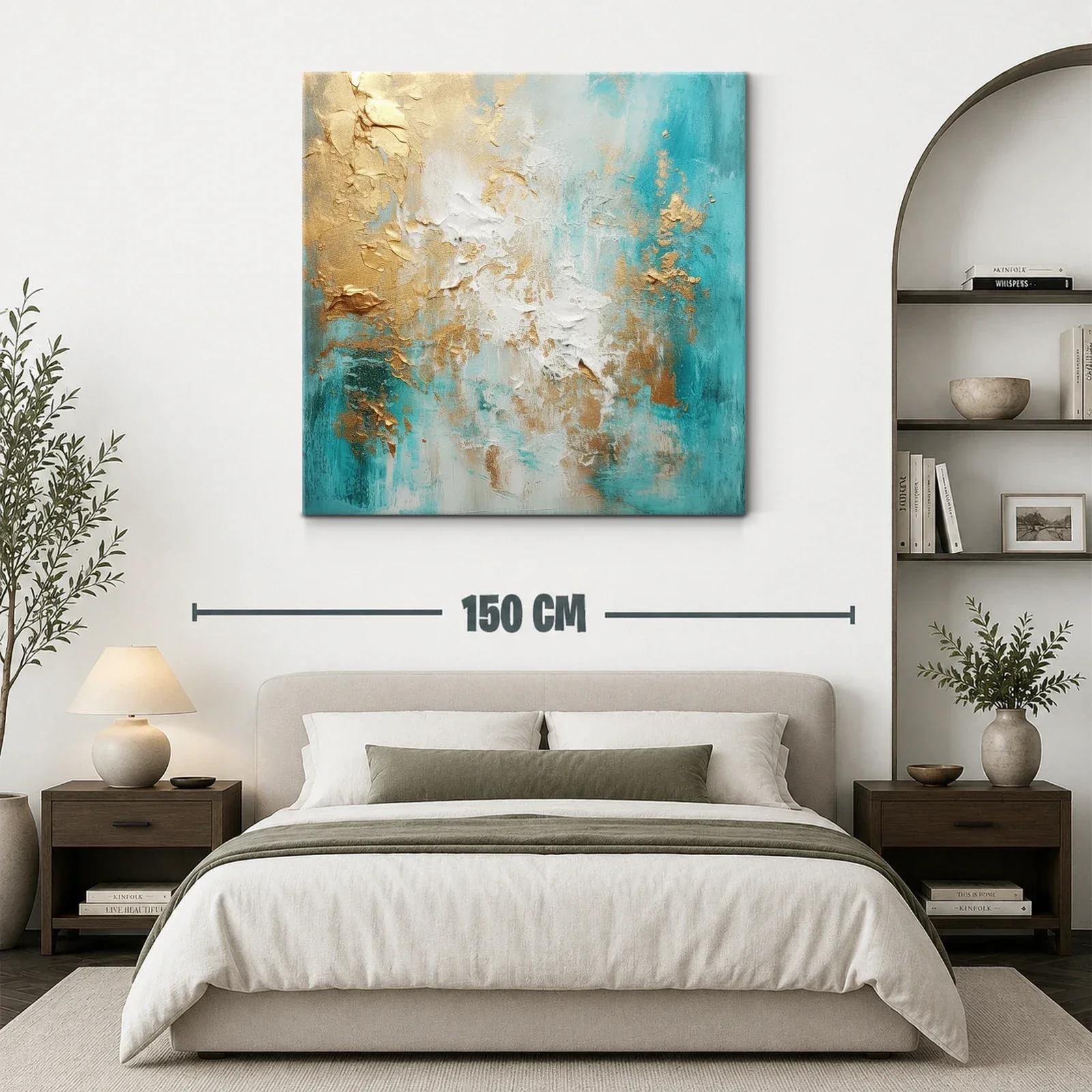 Arte abstracto con tonos turquesa y dorados cálidos — miniatura 3