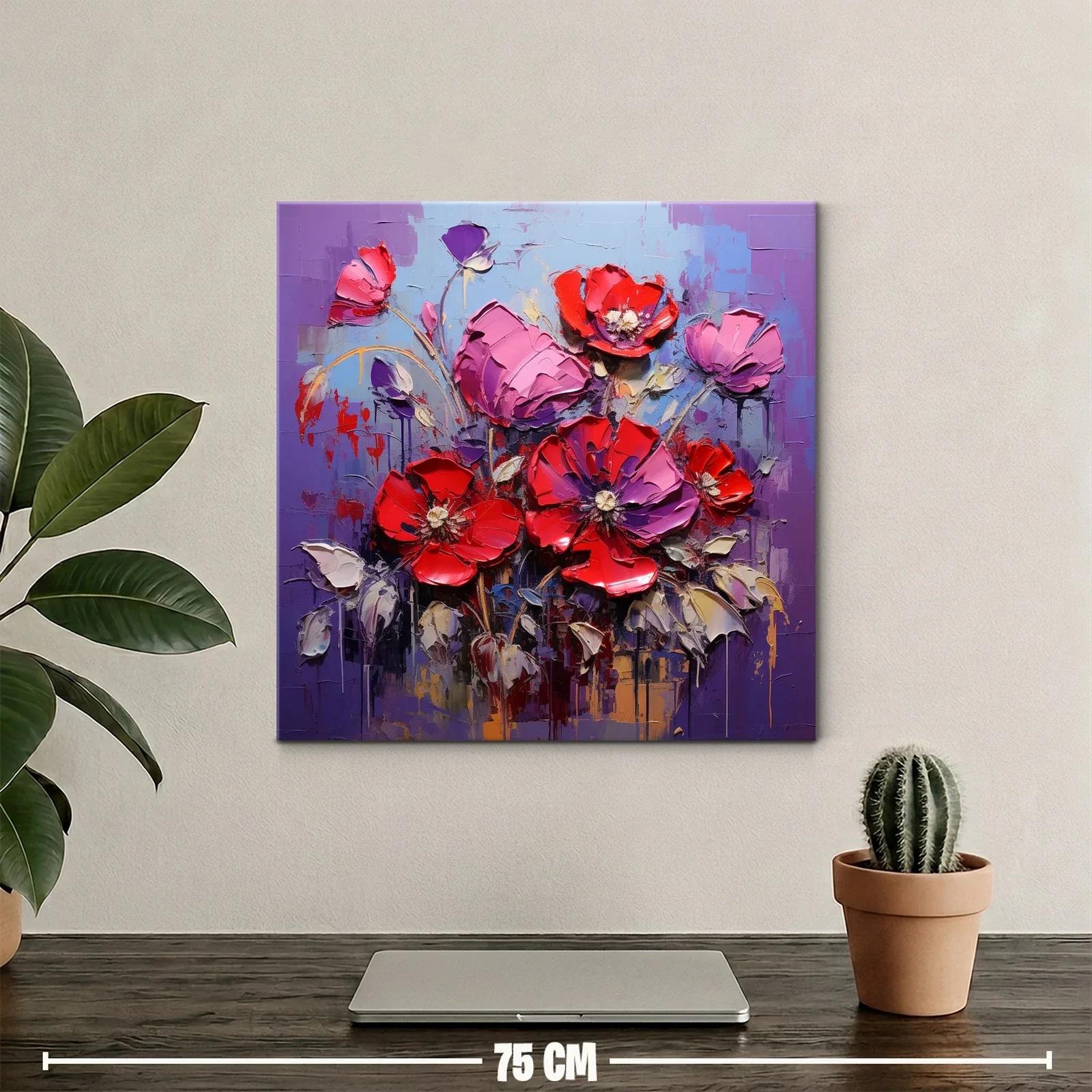 Cuadro moderno con vibrantes flores rojas y lilas — miniatura 2