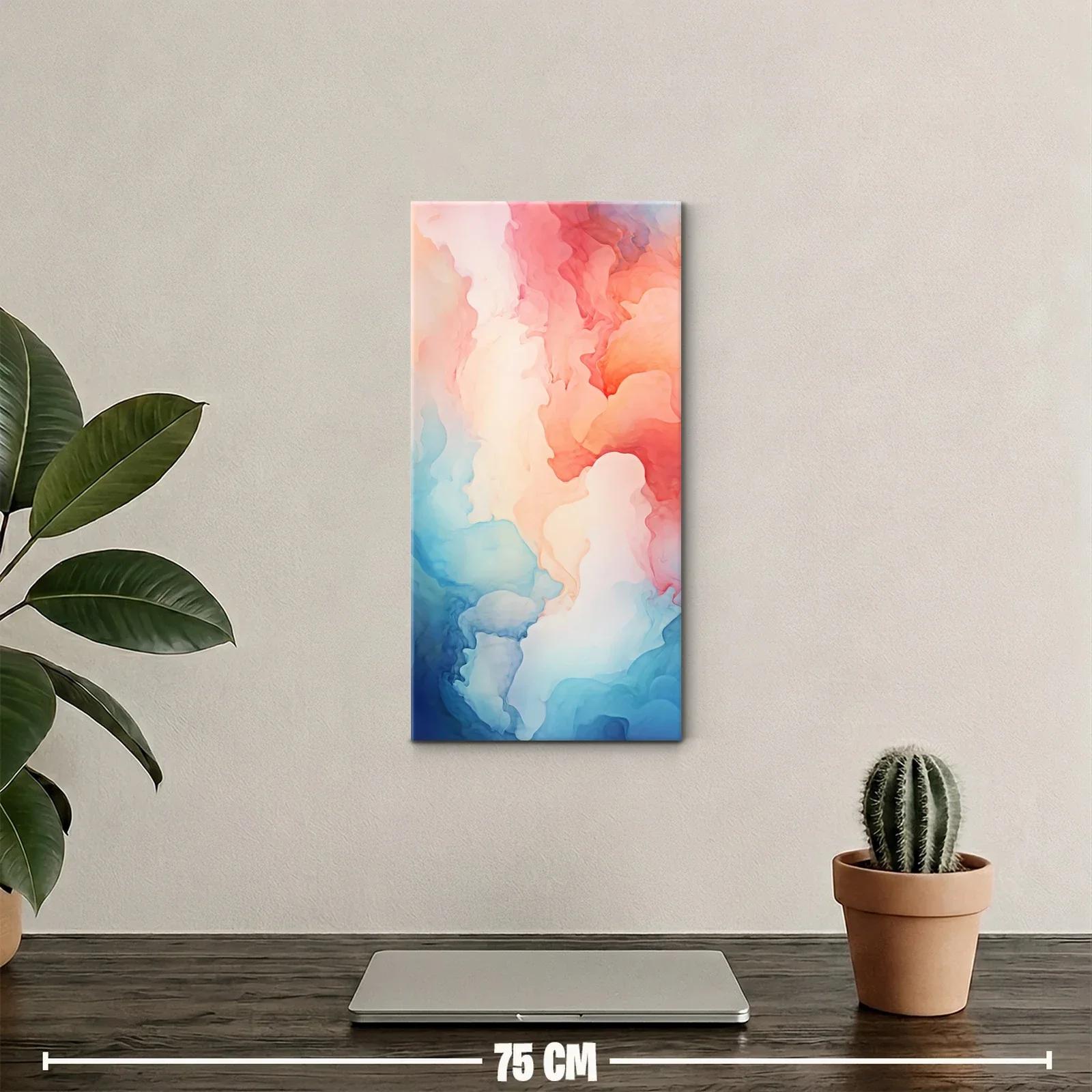 Cuadro manchas abstractas de acuarela en azul y coral — miniatura 2