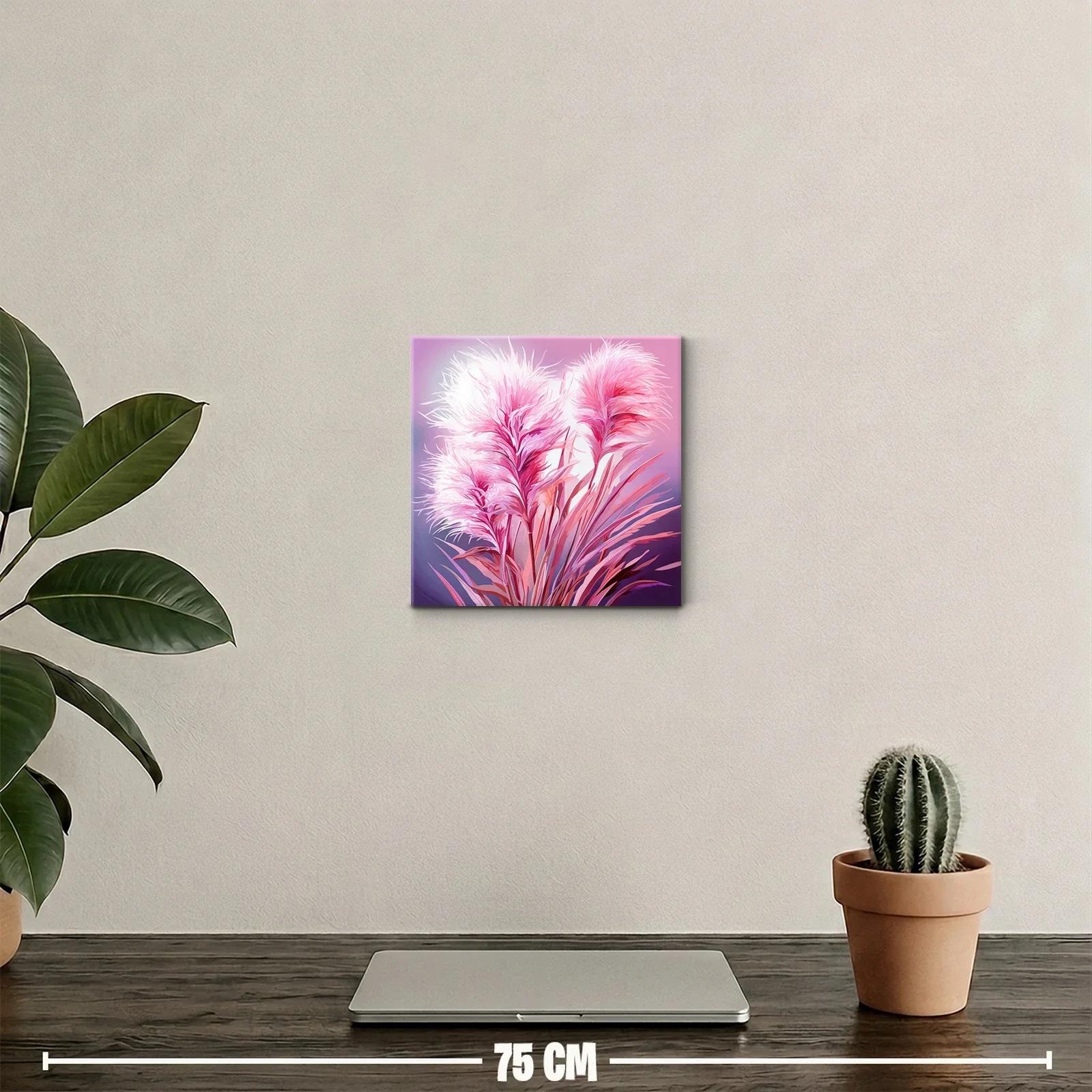 Cuadro decorativo con plumas florales en tonos rosas y blancos — miniatura 2