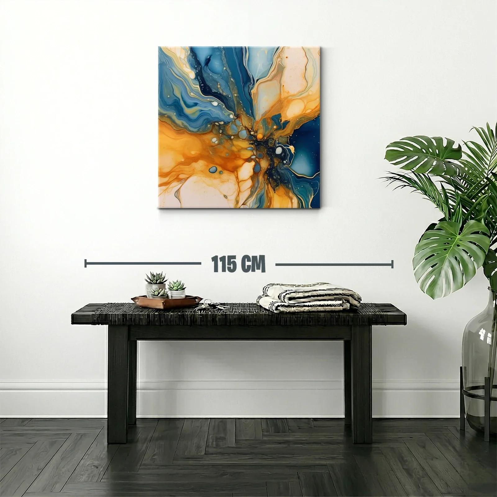 Cuadro abstracto con tonos azul y ocre vibrantes — miniatura 2