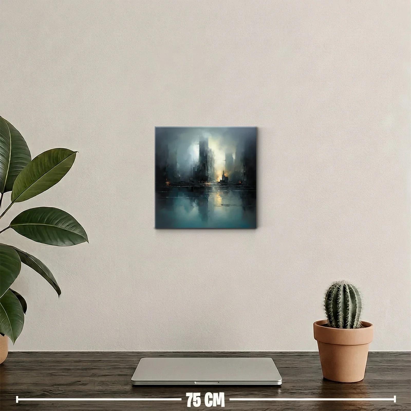 Paisaje urbano nebuloso con reflejos de luz cálida — miniatura 2