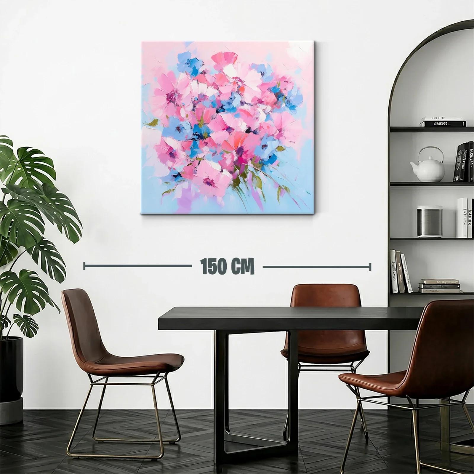 Cuadro floral en tonos rosas y azules vibrantes — miniatura 2