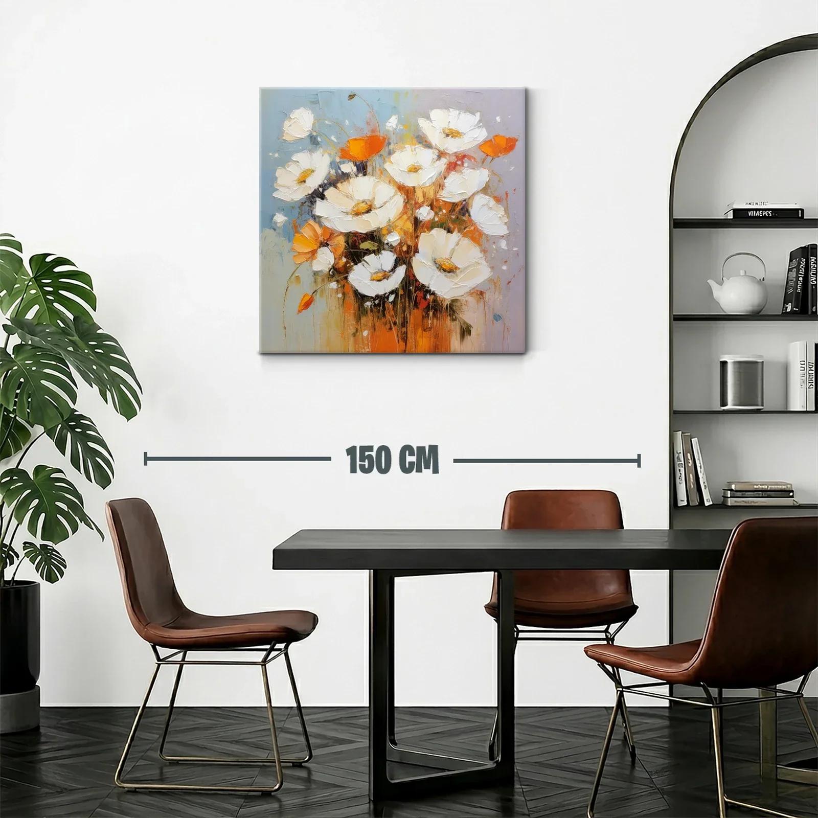 Cuadro de flores blancas y naranjas con toque abstracto — miniatura 2