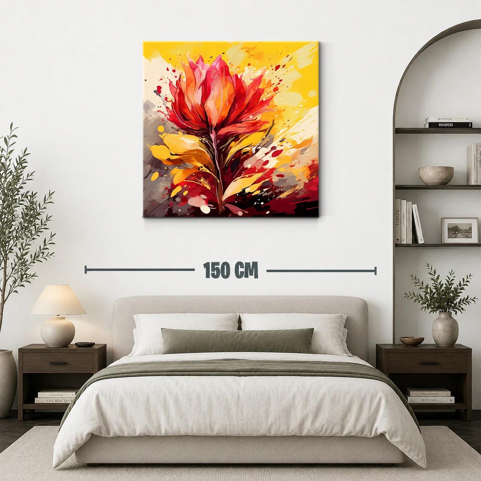 Cuadro moderno con explosión floral en tonos cálidos — miniatura 3