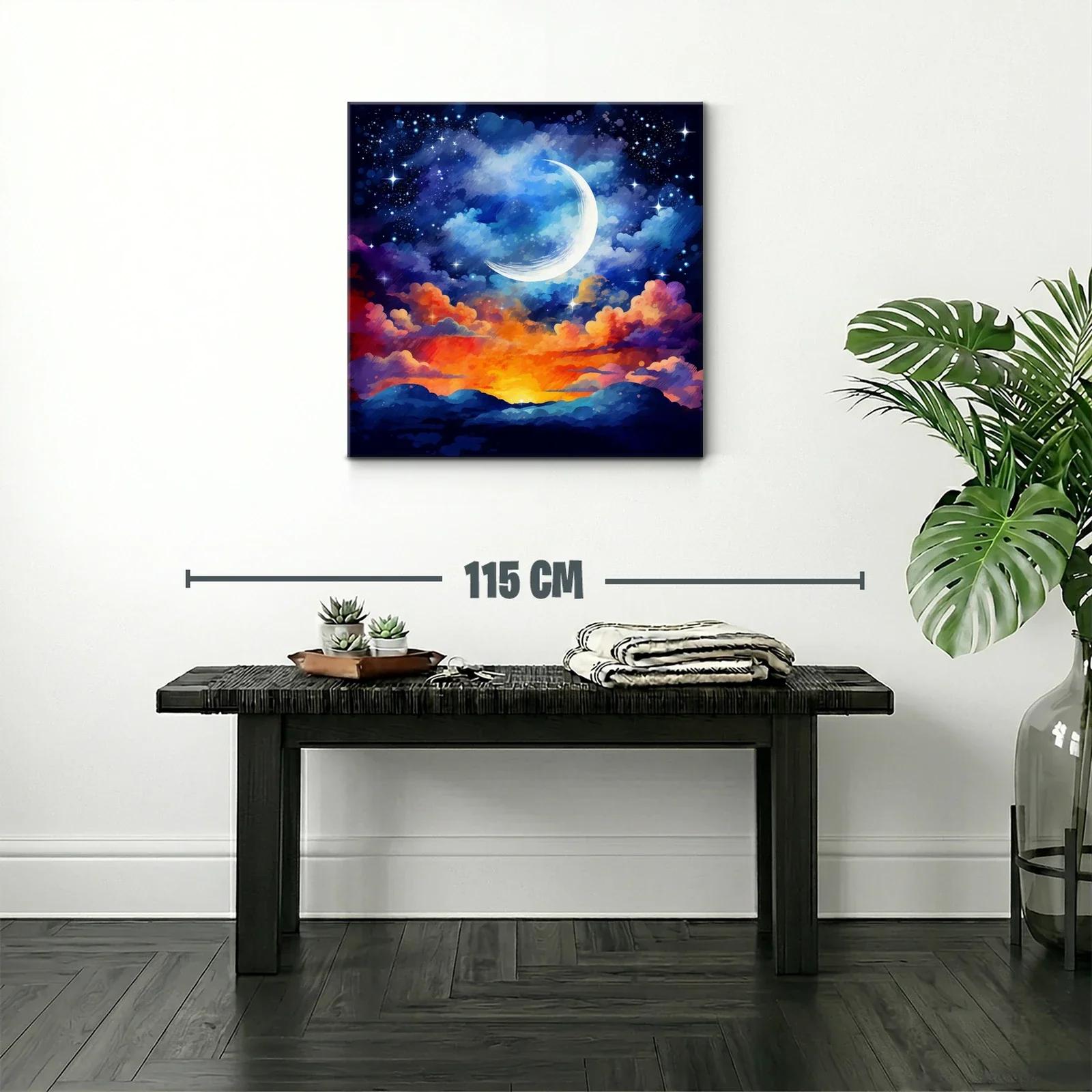 Atardecer celestial con luna creciente y cielo estrellado — miniatura 2