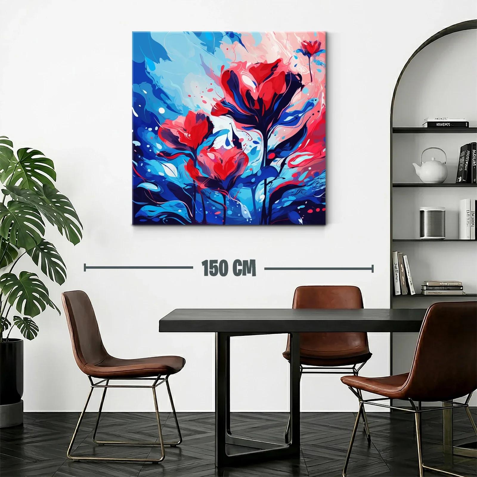 Cuadro vibrante con flores en tonos rojos y azules intensos — miniatura 2
