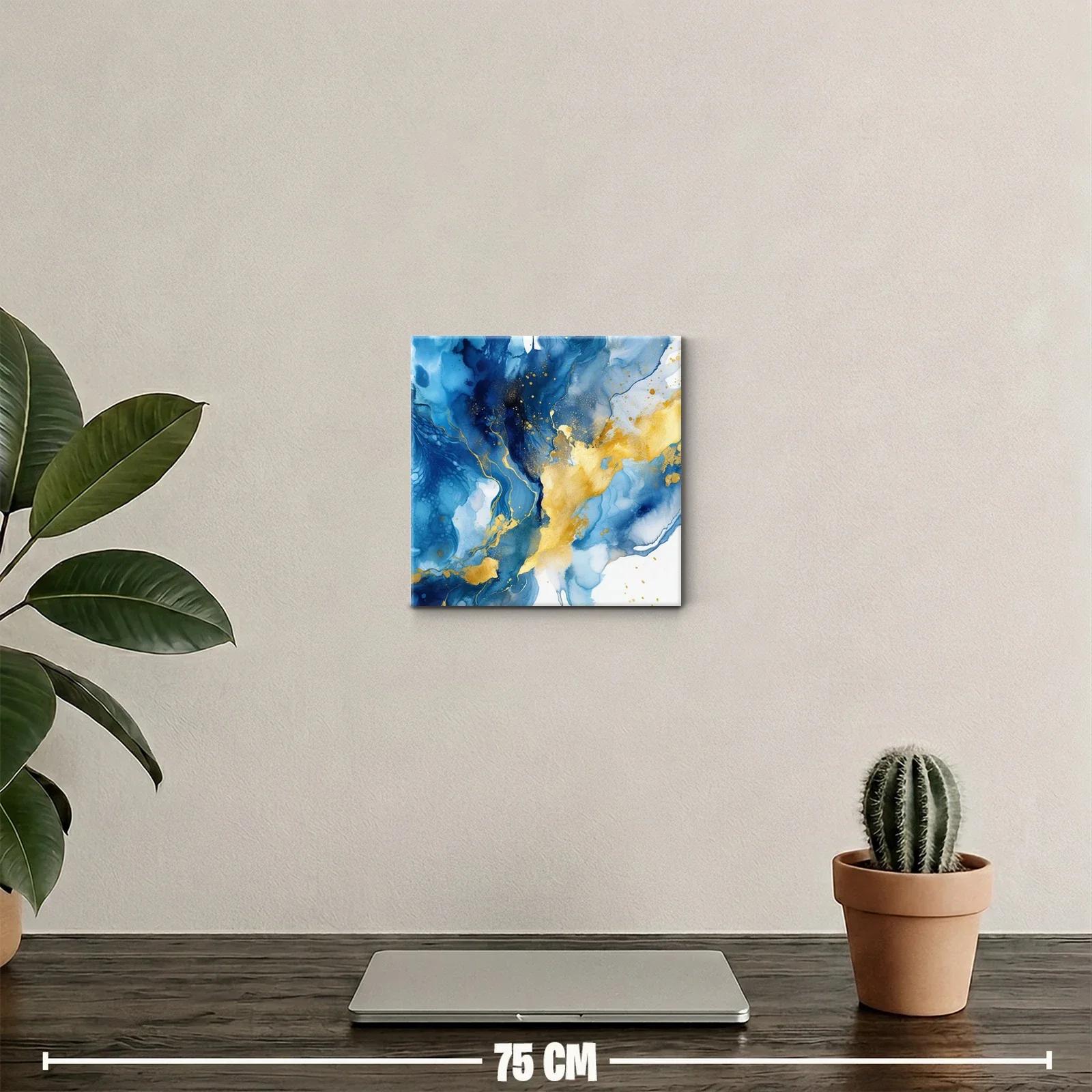 Cuadro abstracto azul y oro para ambientes modernos — miniatura 2