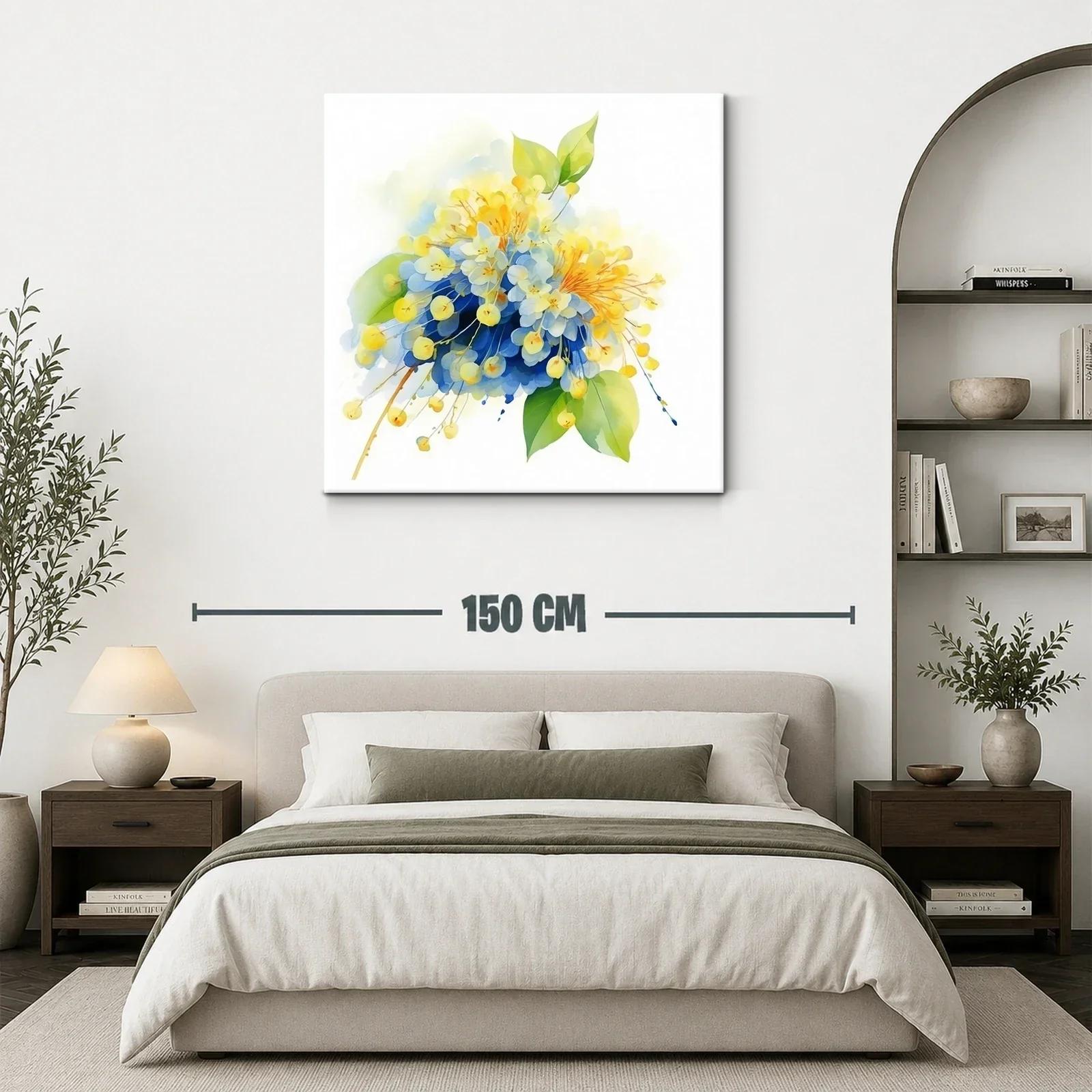 Cuadro floral en tonos azules y amarillos vibrantes — miniatura 3