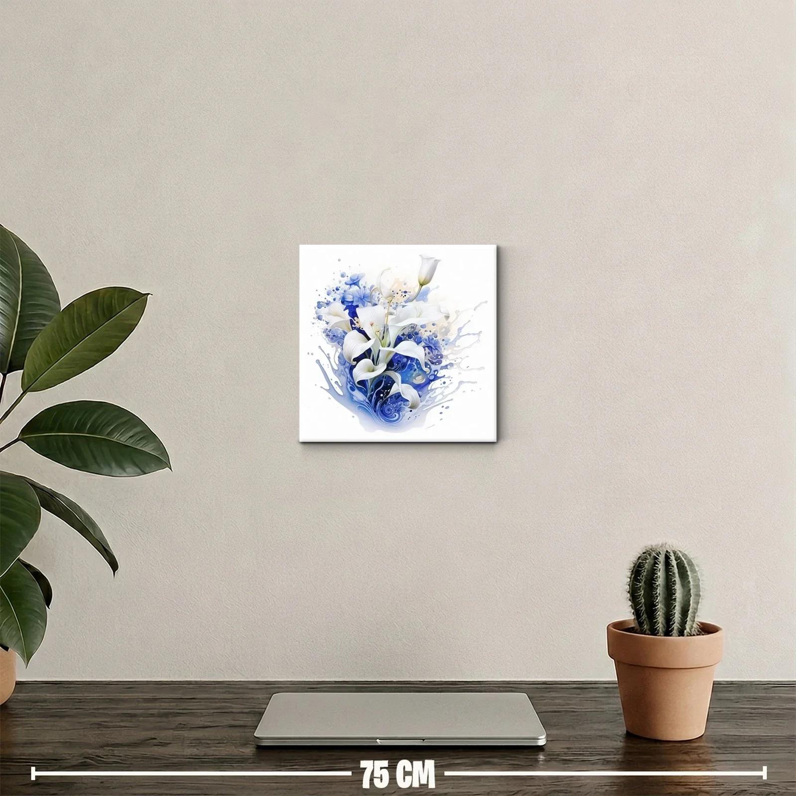 Cuadro decorativo con lirios blancos y salpicaduras azules — miniatura 2