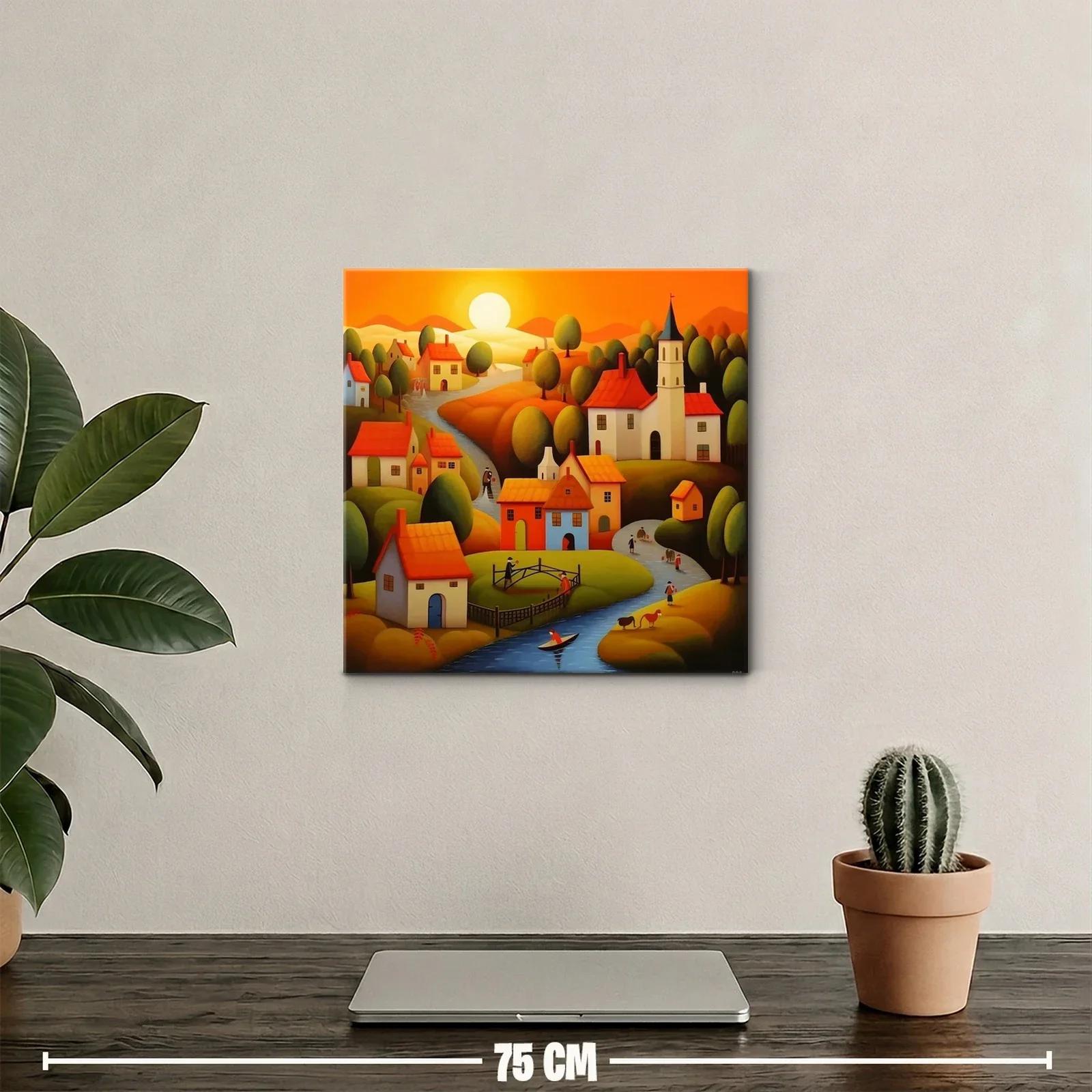 Paisaje de pueblo al atardecer con tonos cálidos y armoniosos — miniatura 2