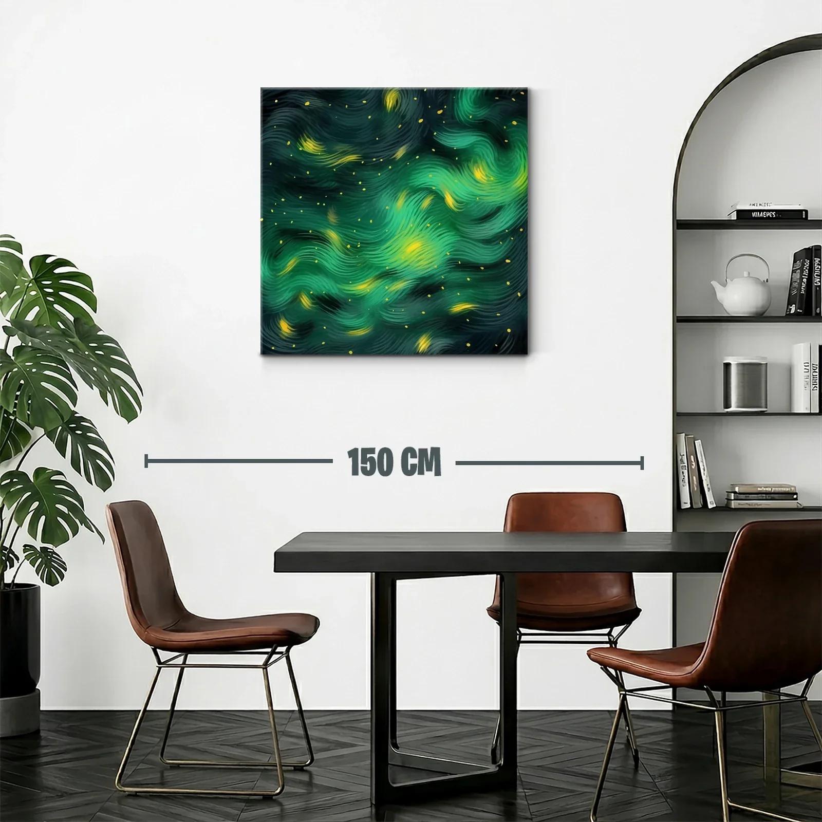 Cuadro abstracto con textura fluida en tonos verdes y amarillos — miniatura 2