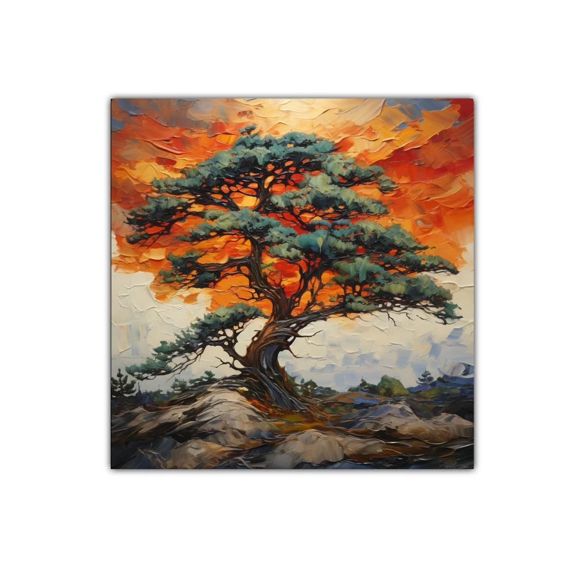 Árbol solitario con cielo fuego en paisaje natural — miniatura 1