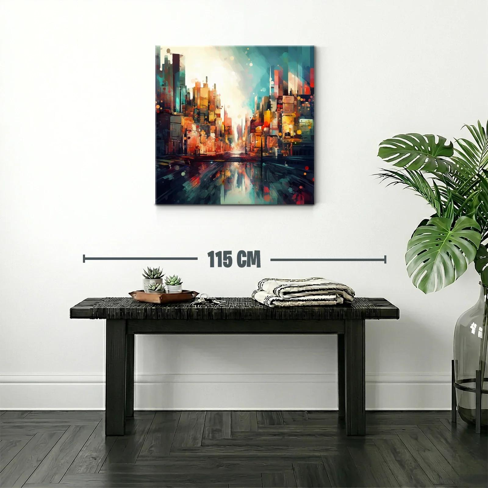 Cuadro urbano con luces vibrantes y reflejos intensos — miniatura 2