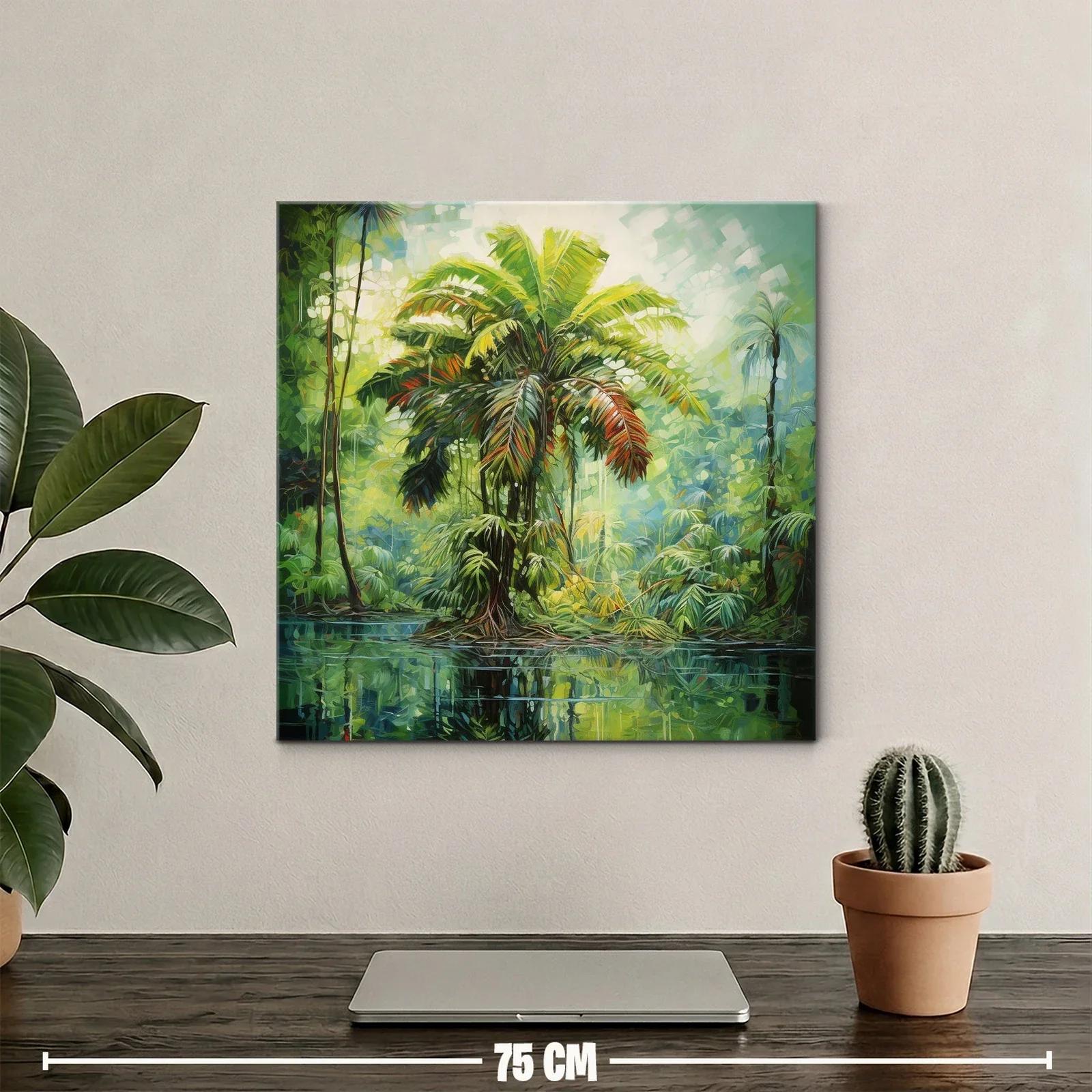 Exuberante paisaje tropical con palmera vibrante y reflejos — miniatura 2