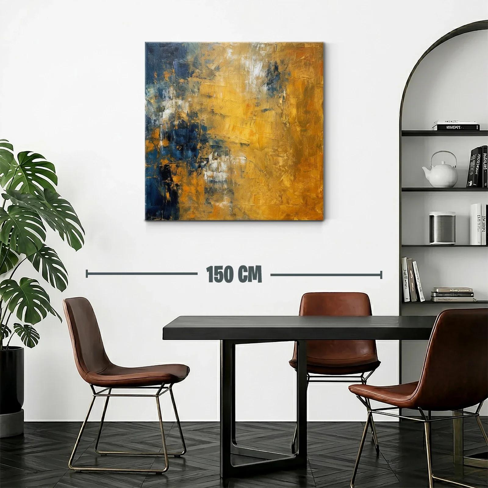 Cuadro abstracto en tonos dorados y azul profundo — miniatura 2