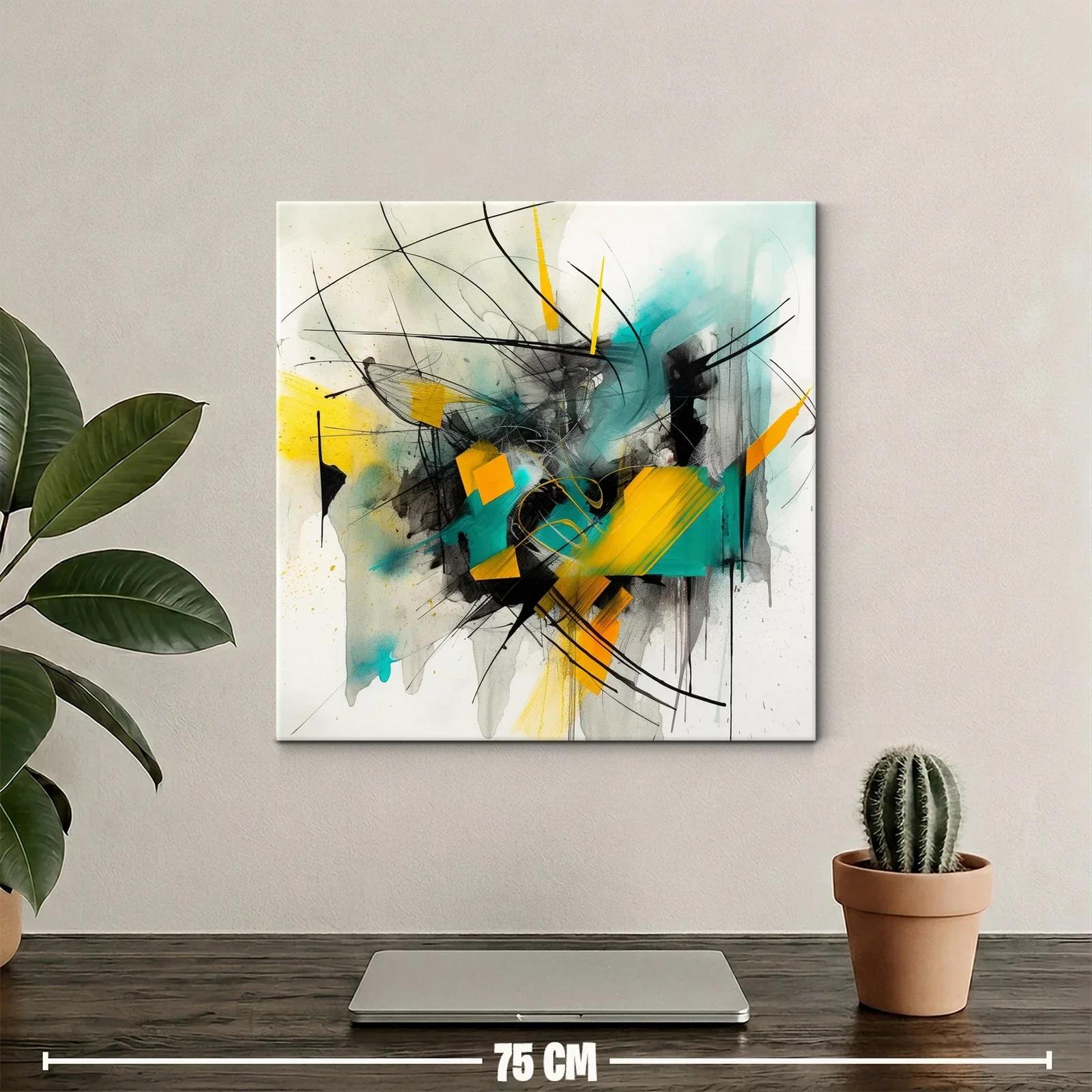 Cuadro abstracto con vibrantes formas geométricas y líneas dinámicas — miniatura 2