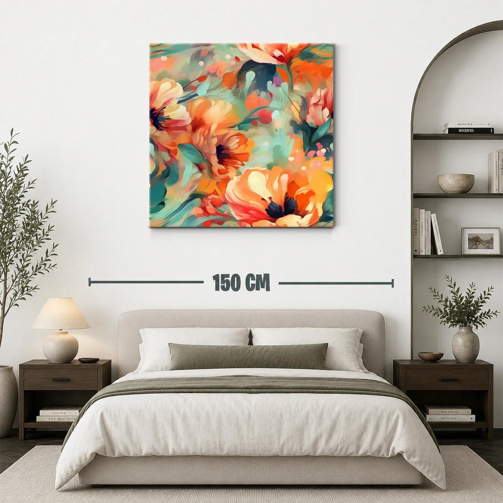 Cuadro floral vibrante con tonos cálidos y detalles suaves — miniatura 3