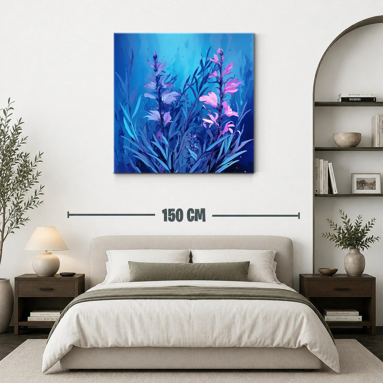 Cuadro floral con tonos azules y rosas vibrantes — miniatura 3