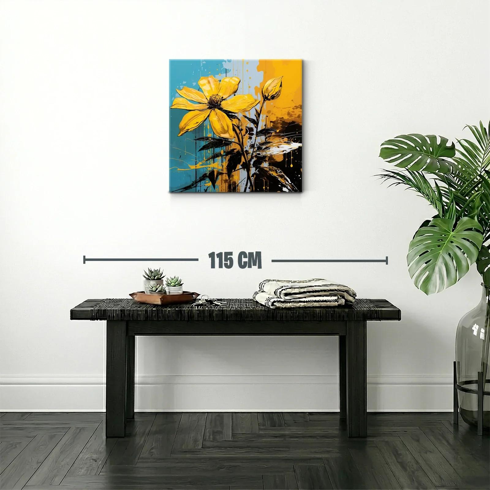 Flor amarilla vibrante sobre fondo azul y ocre — miniatura 2