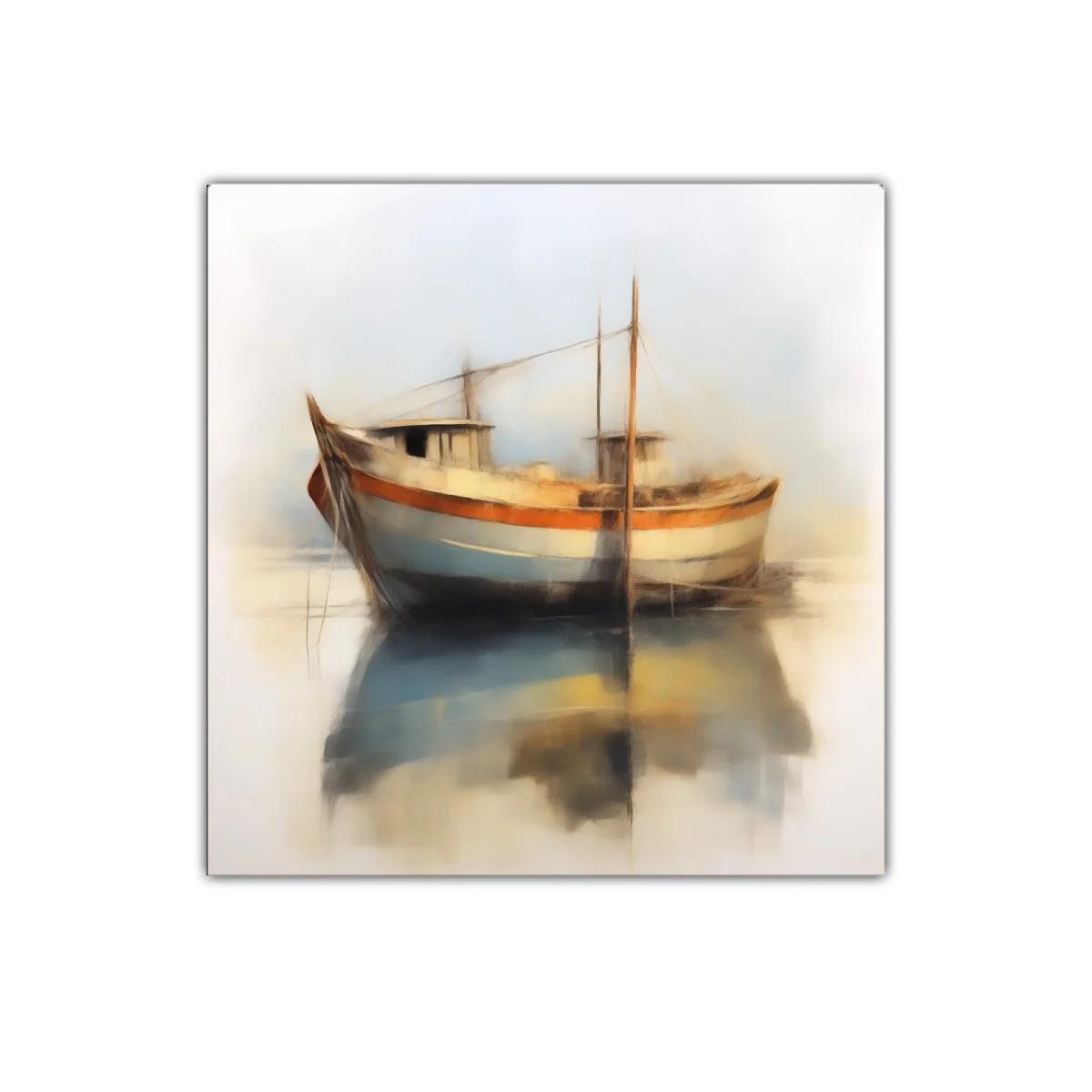 Barco pesquero en tonos suaves y reflejos calmados — miniatura 1