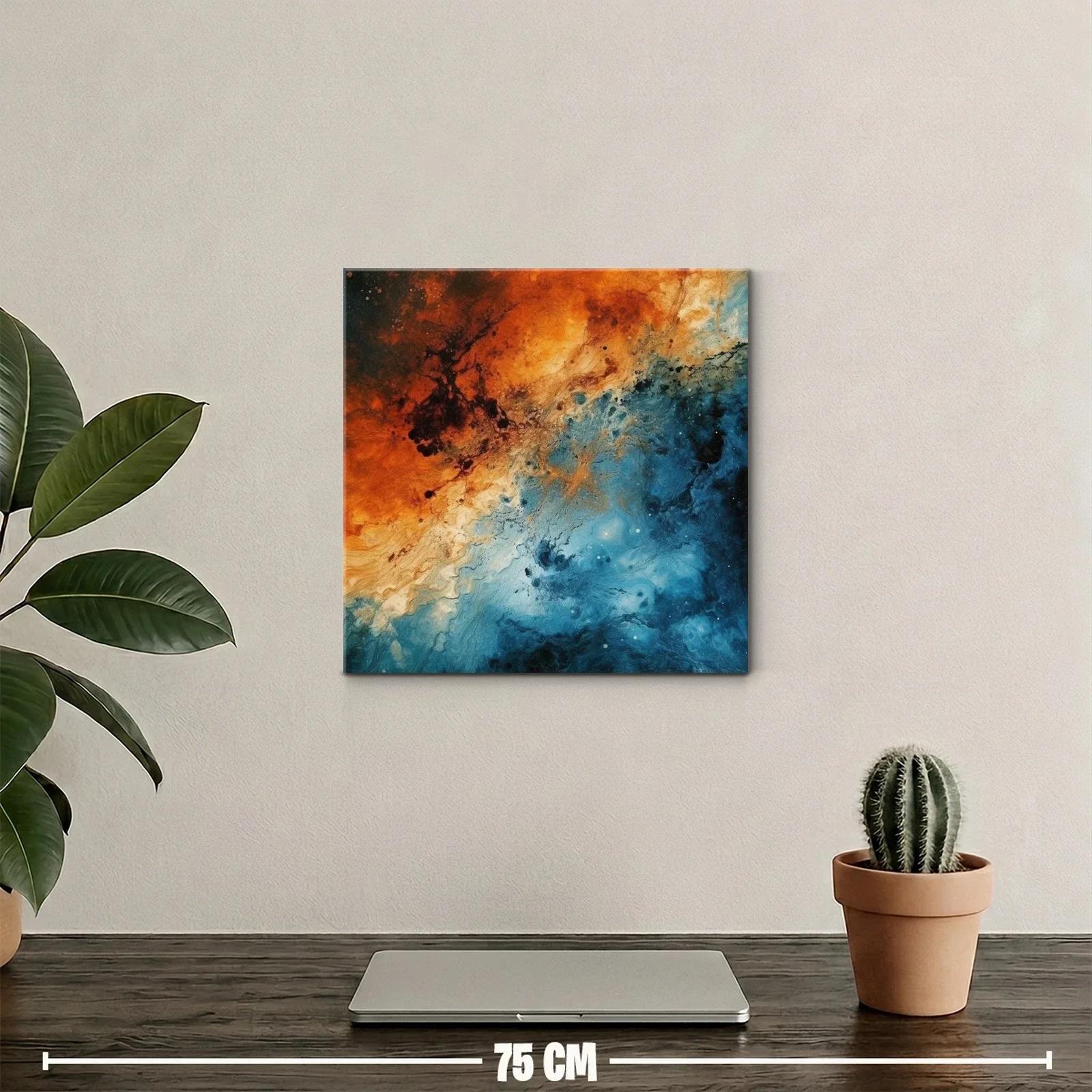 Cuadro abstracto en tonos cálidos y fríos contrastantes — miniatura 2