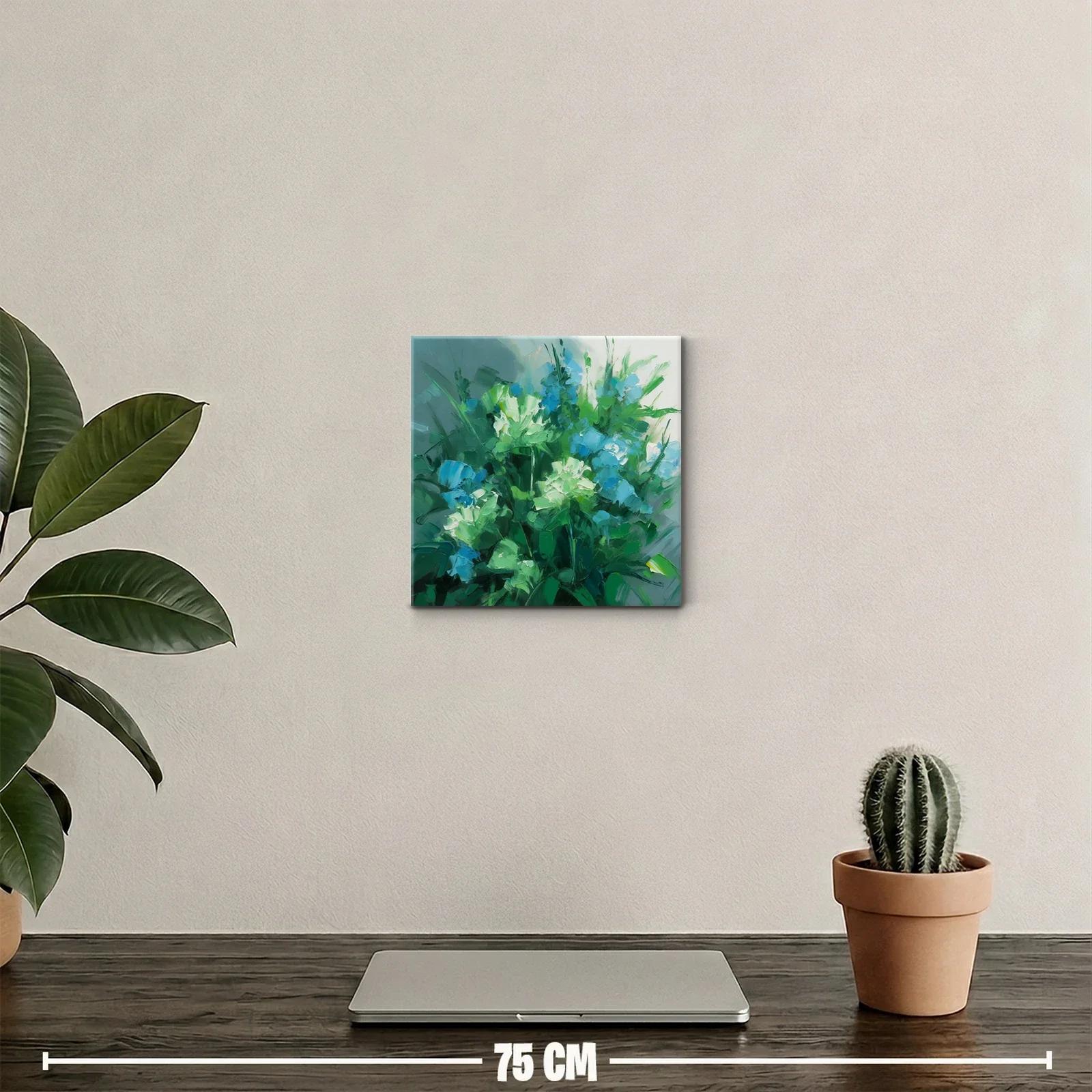 Cuadro floral con tonos verdes y azules vibrantes — miniatura 2