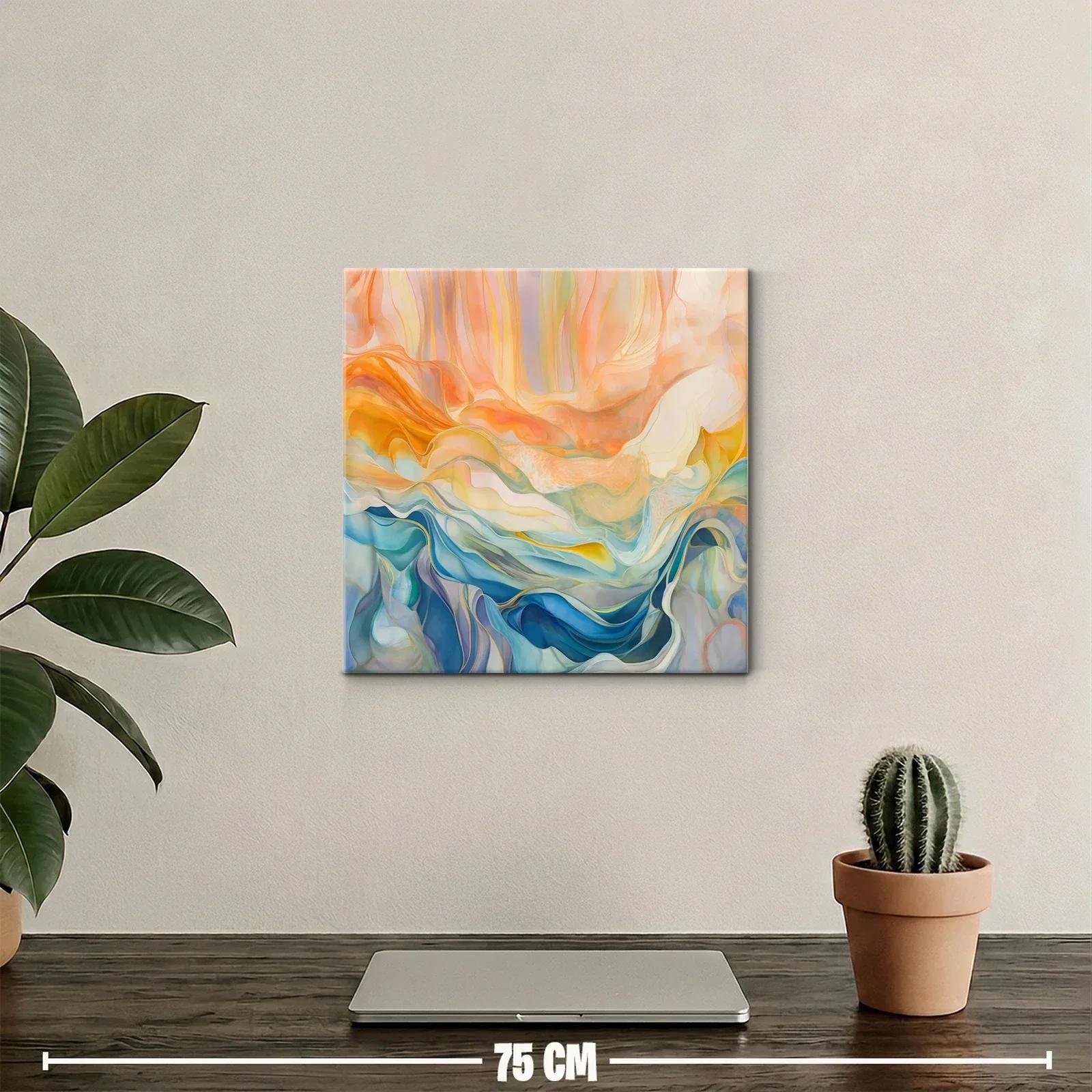 Cuadro abstracto con tonos cálidos y fríos en armonía fluida — miniatura 2