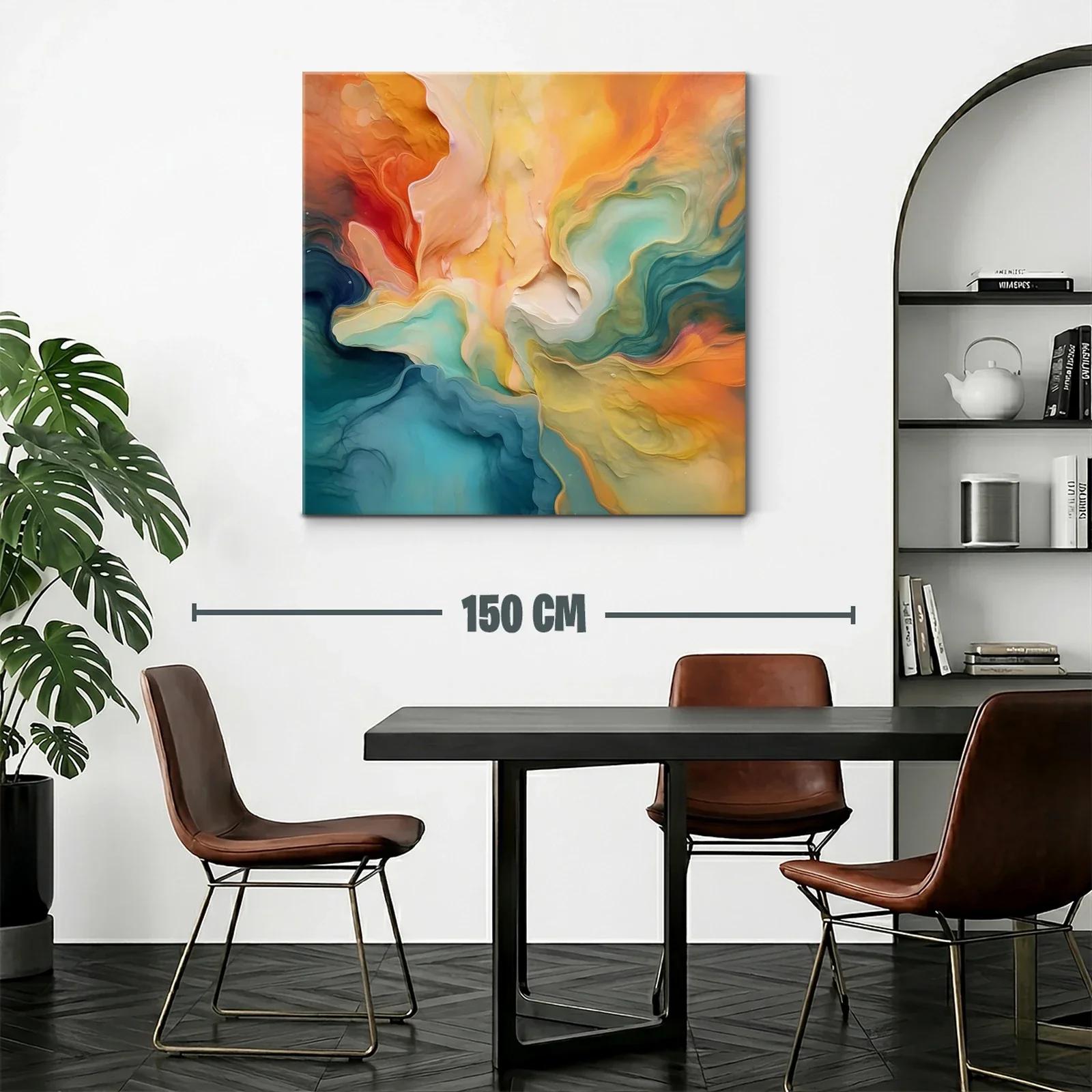Cuadro abstracto en tonos cálidos y fríos con movimiento fluido — miniatura 2