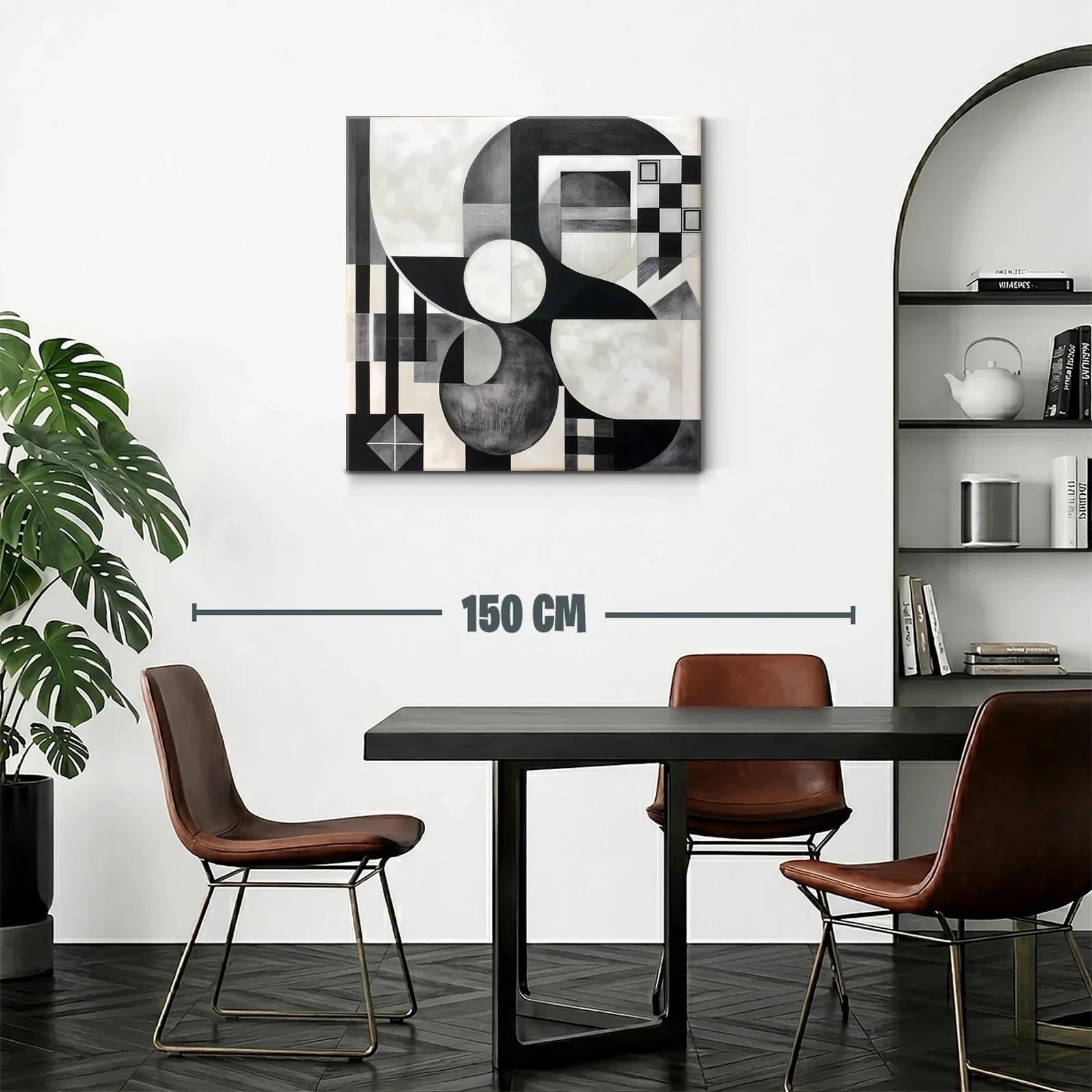 Cuadro abstracto en blanco y negro con formas geométricas — miniatura 2