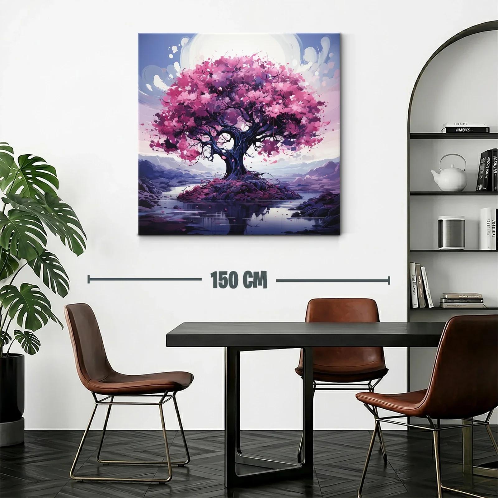 Árbol con flores rosas en paisaje sereno y reflexivo — miniatura 2