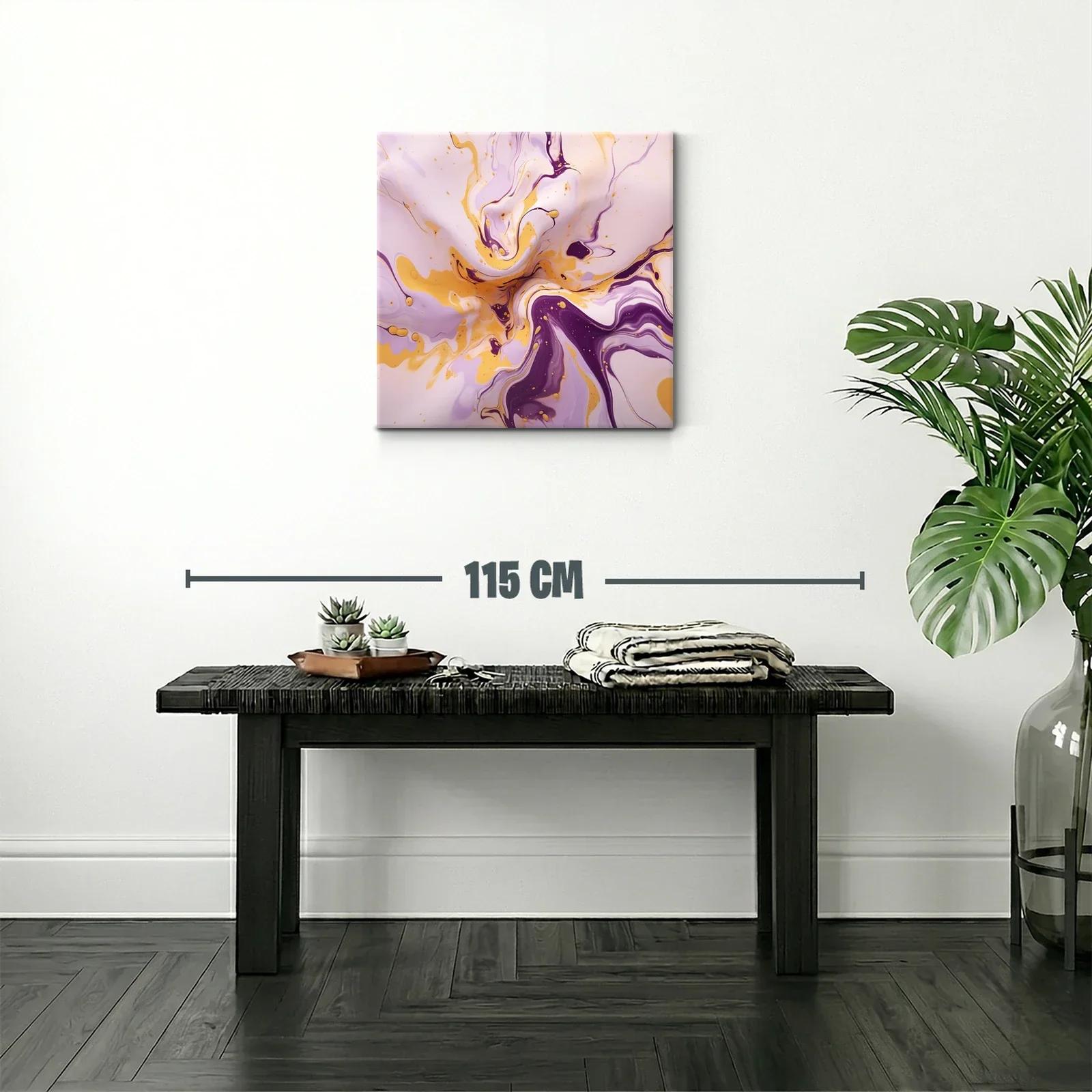 Cuadro abstracto en tonos lila y dorado vibrante — miniatura 2