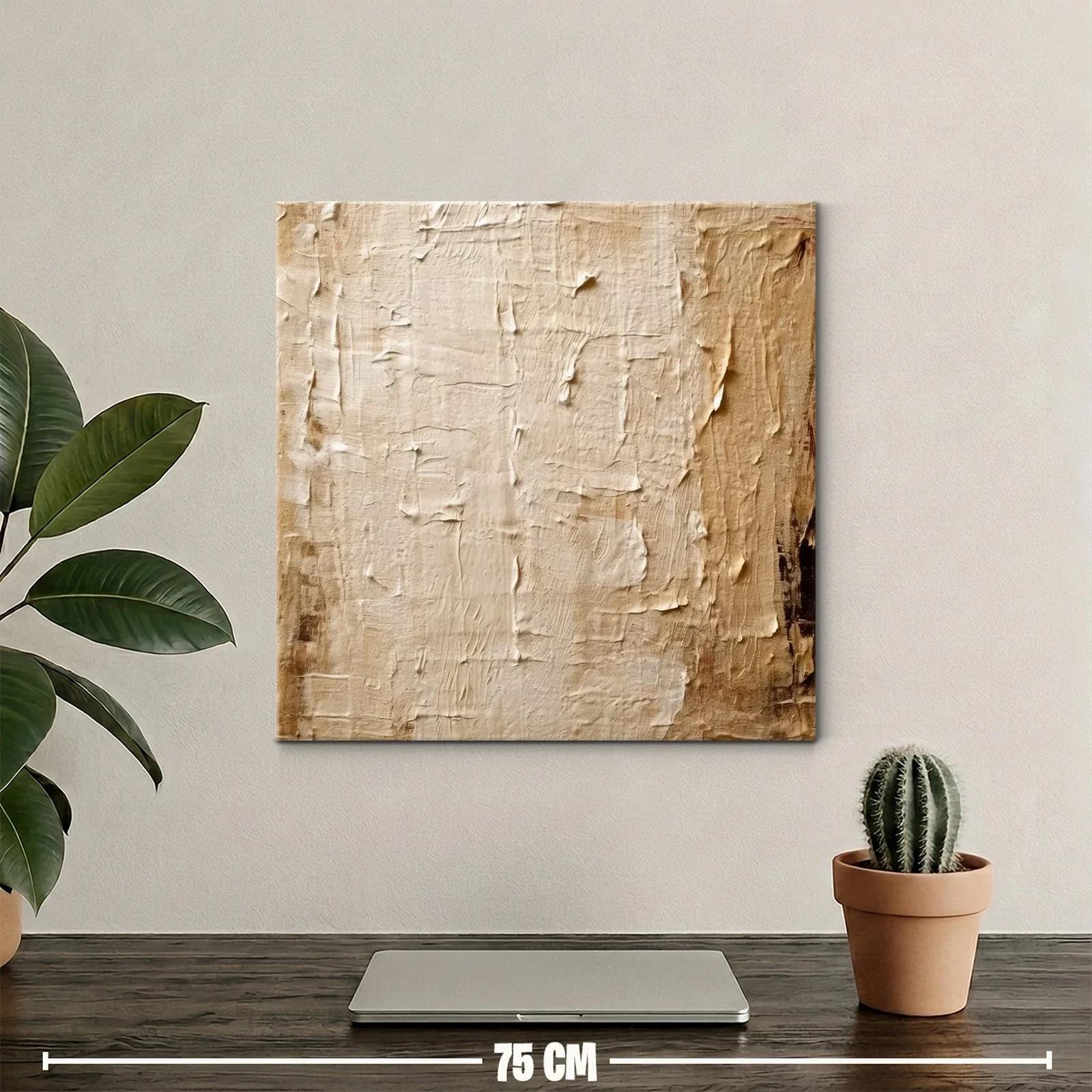 Cuadro abstracto en tonos neutros con relieve texturizado — miniatura 2