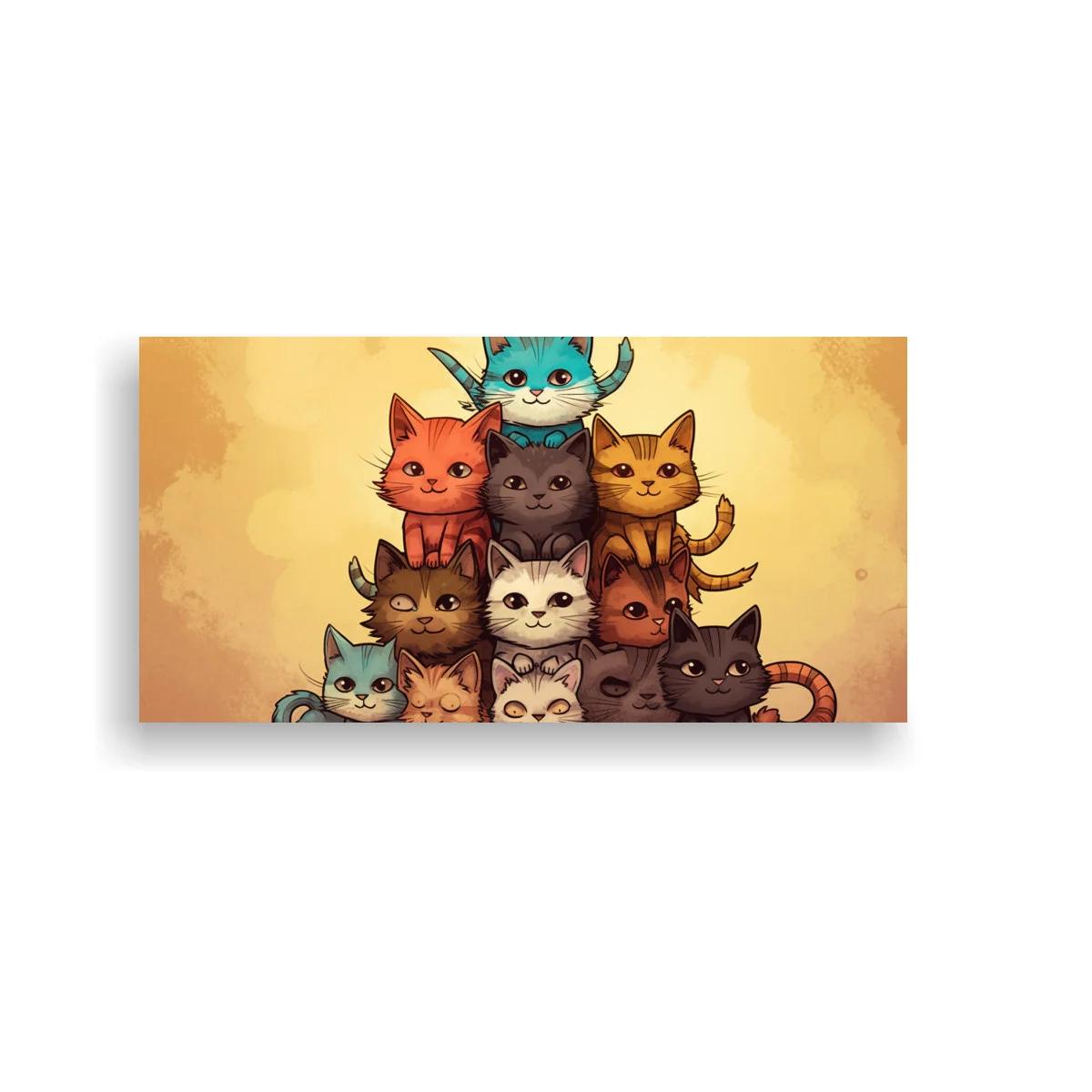 Cuadro grupo de gatos apilados en tonos pastel — imagen principal