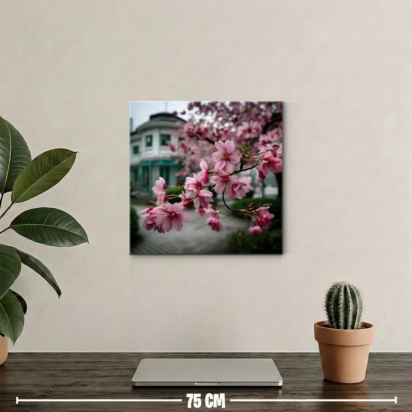 Rama de flores rosas con fondo urbano suave — miniatura 2