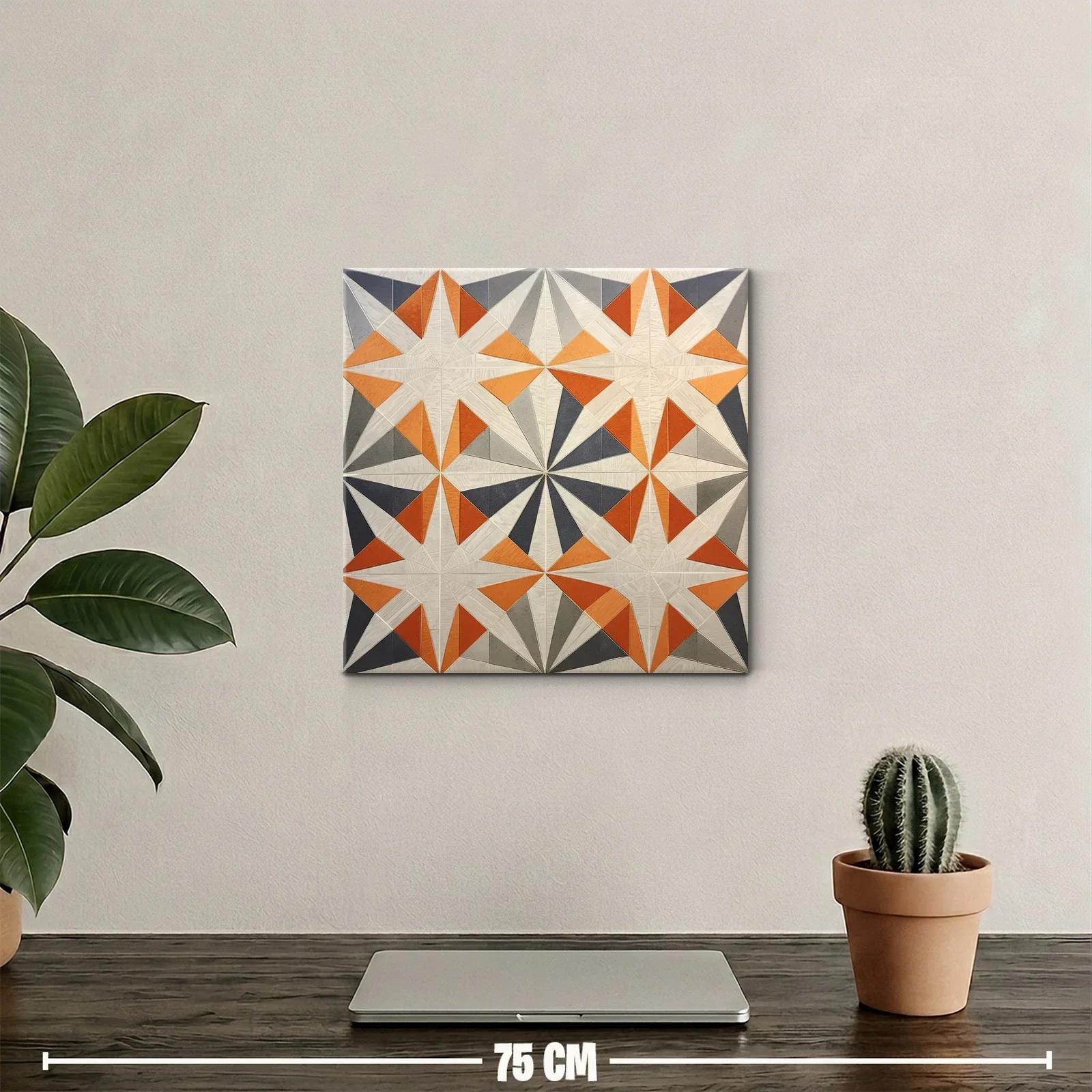 Cuadro geométrico con estrellas naranjas y grises vibrantes — miniatura 2