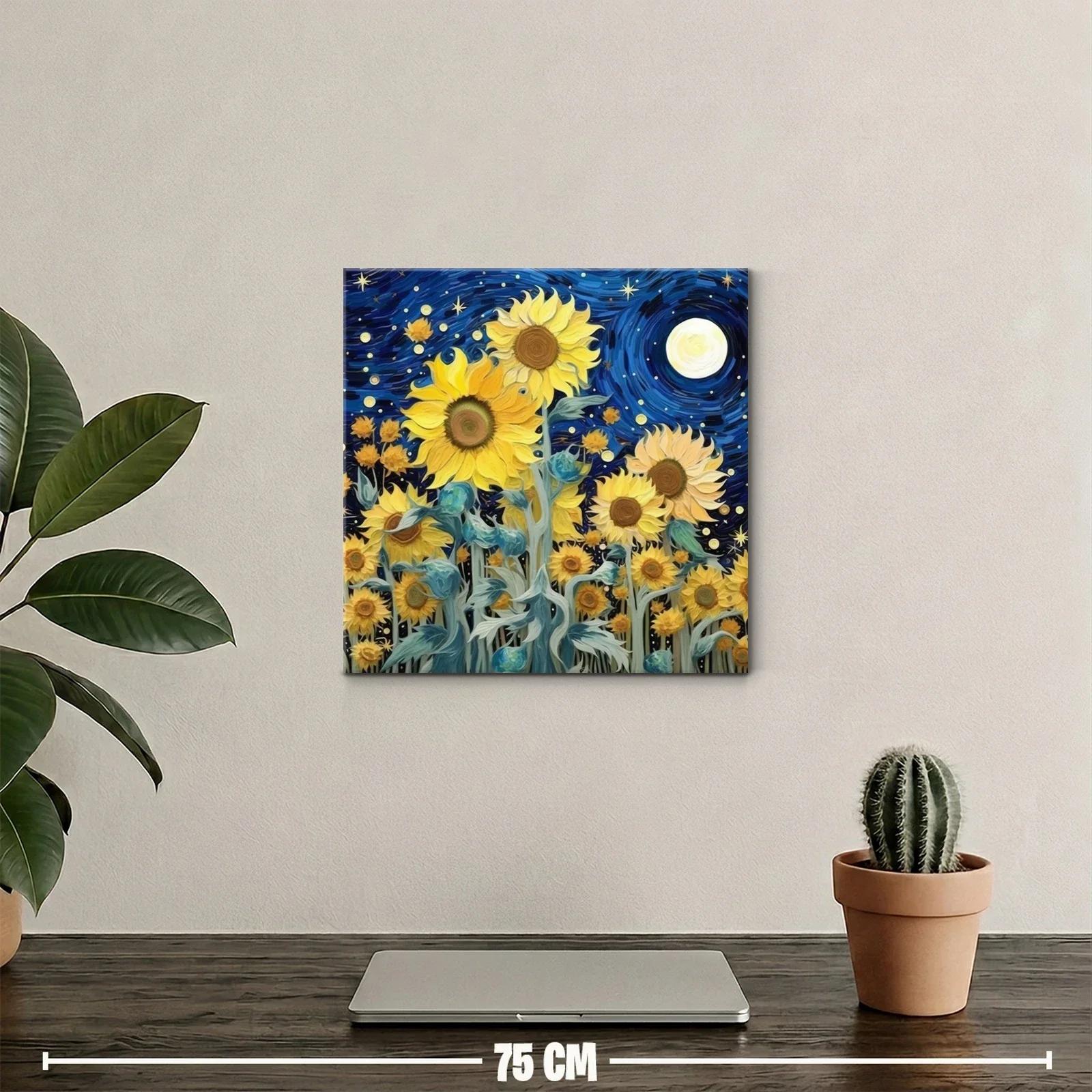 Girasoles bajo un cielo nocturno estrellado y vibrante — miniatura 2
